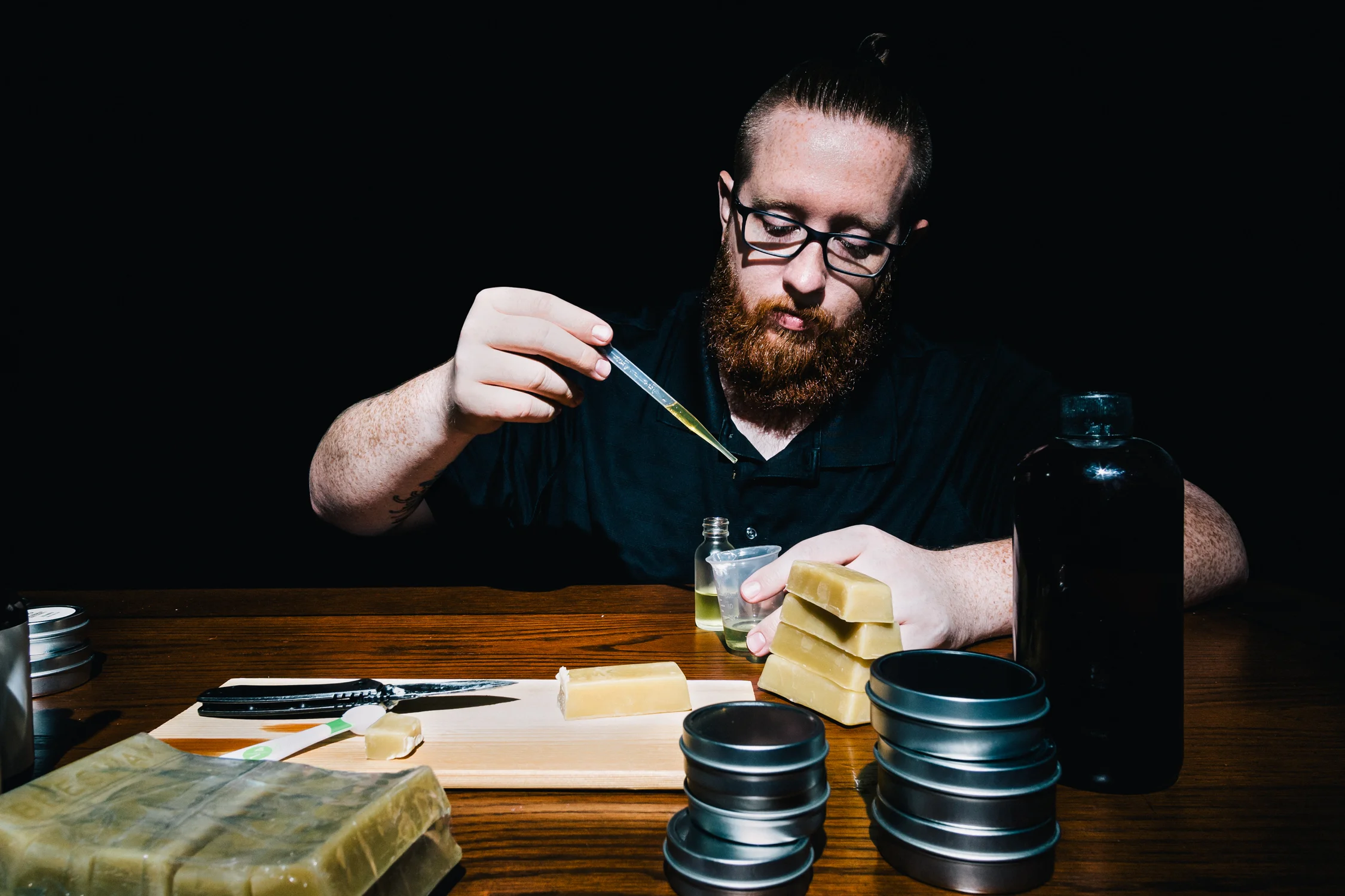 Mad Scientist: Andrew combined his love of working with glass bottles and liquids with his pursuit of the perfect beard care products.