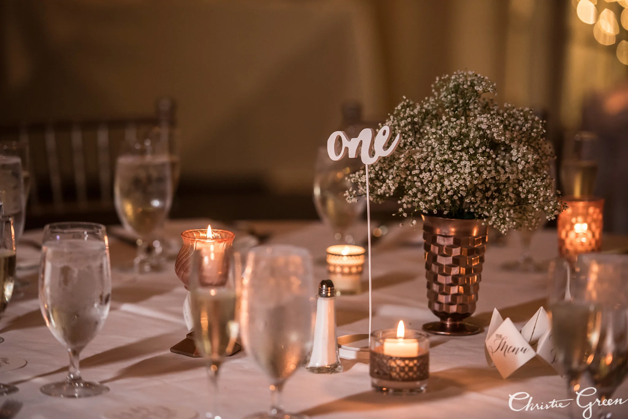Sometimes baby's breath is just the right amount of florals for centerpieces.