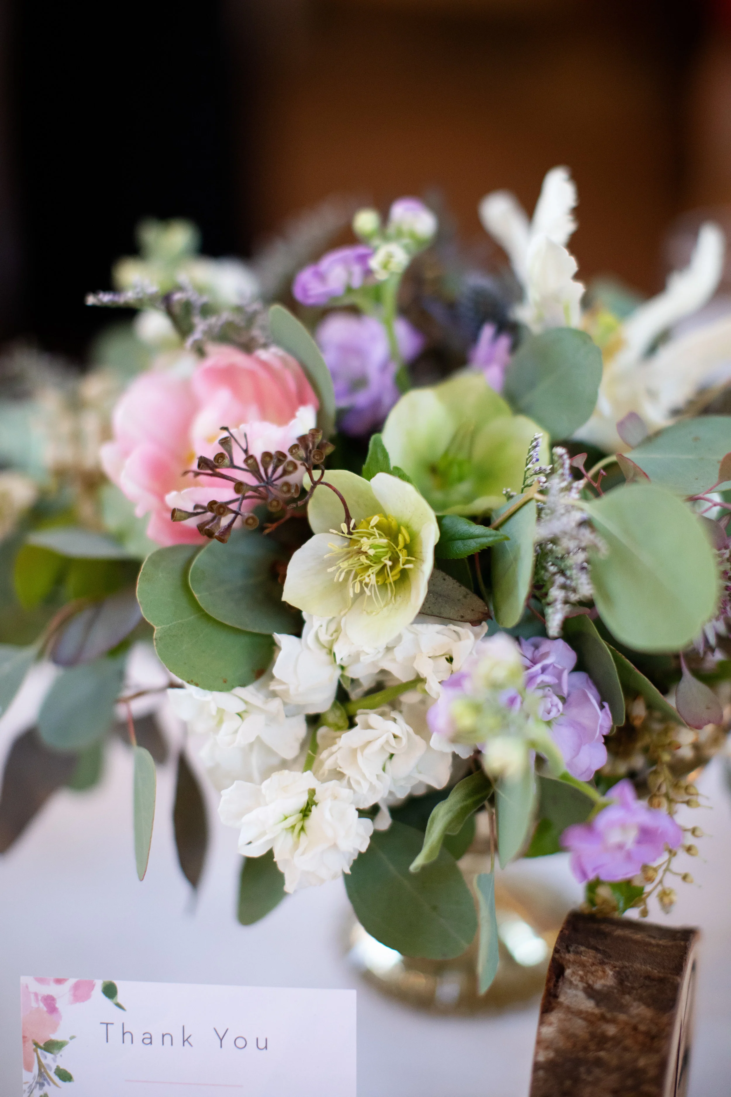 Hellebore are another great early Spring bloom that we recently started growing at Flourish. We love how these add a fresh bright green touch to these centerpieces in our mercury glass vases.