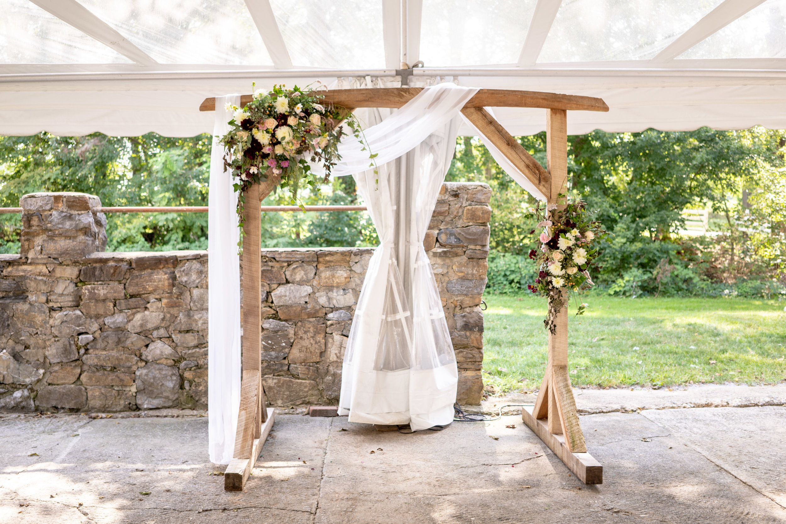 Wedding arch gazebo decoration flowers centerpieces greenery blush rustic 