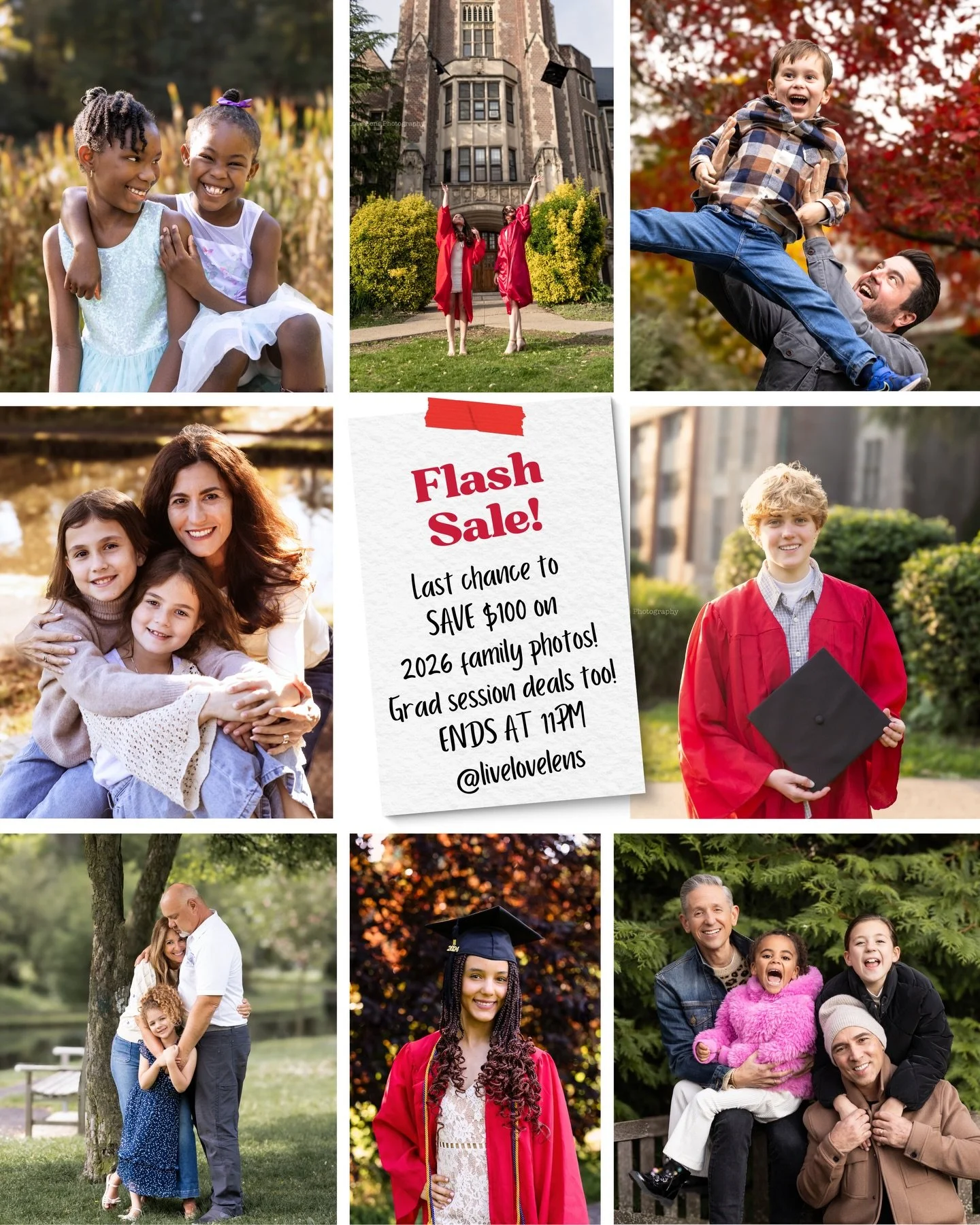 Going going&hellip; almost gone! Last chance to save on 2026 Photo Shoots! No date commitment. Just a deposit! Save $100 on family photos and discount on graduation photos too! Link in bio🔗 #livelovelens
