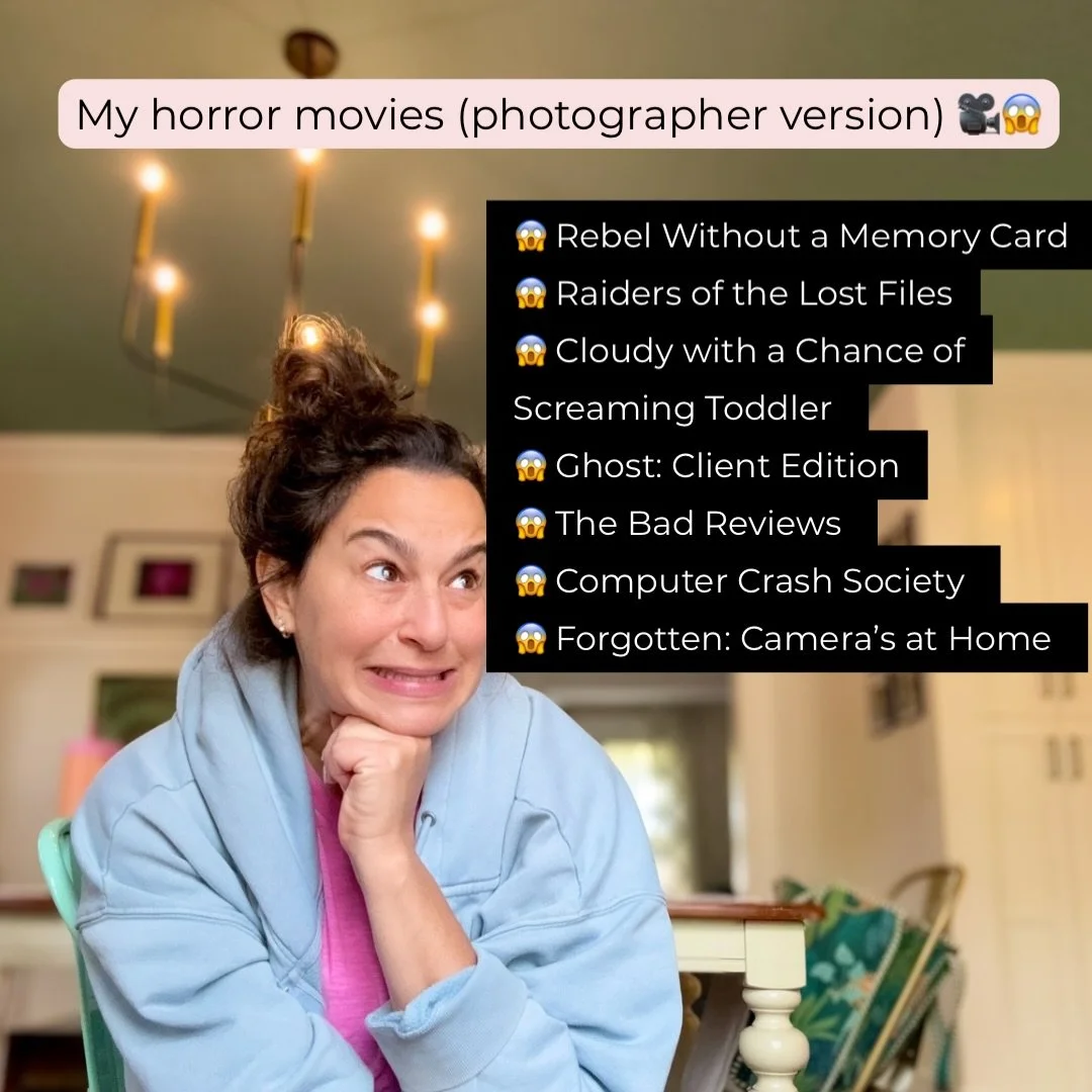 Nightly dreams (er, nightmares) of at least one of these horror movies 😵&zwj;💫. Yes I did in fact write these myself 🎥🤗 
Photogs which ones do you relate to?? 

#livelovelens #photographeranxiety #njfamilyphotographer #maplewoodnj #southorangenj