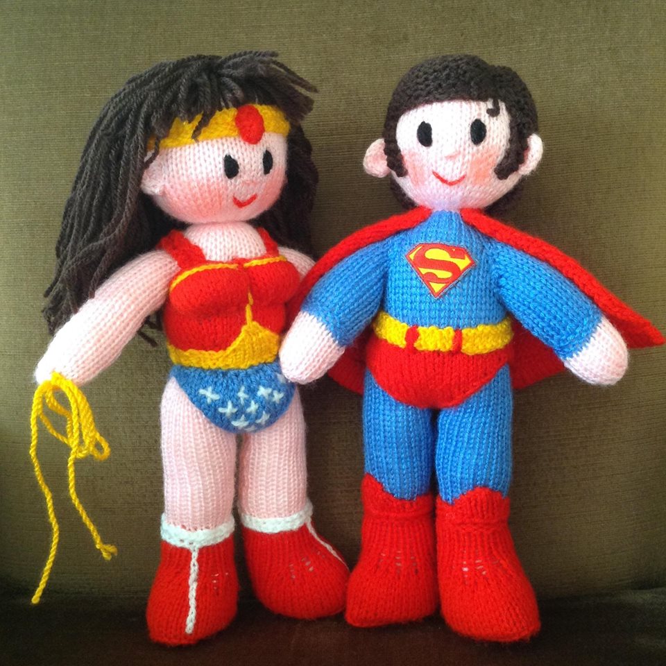 Elaine knitted Wonder Woman and Superman