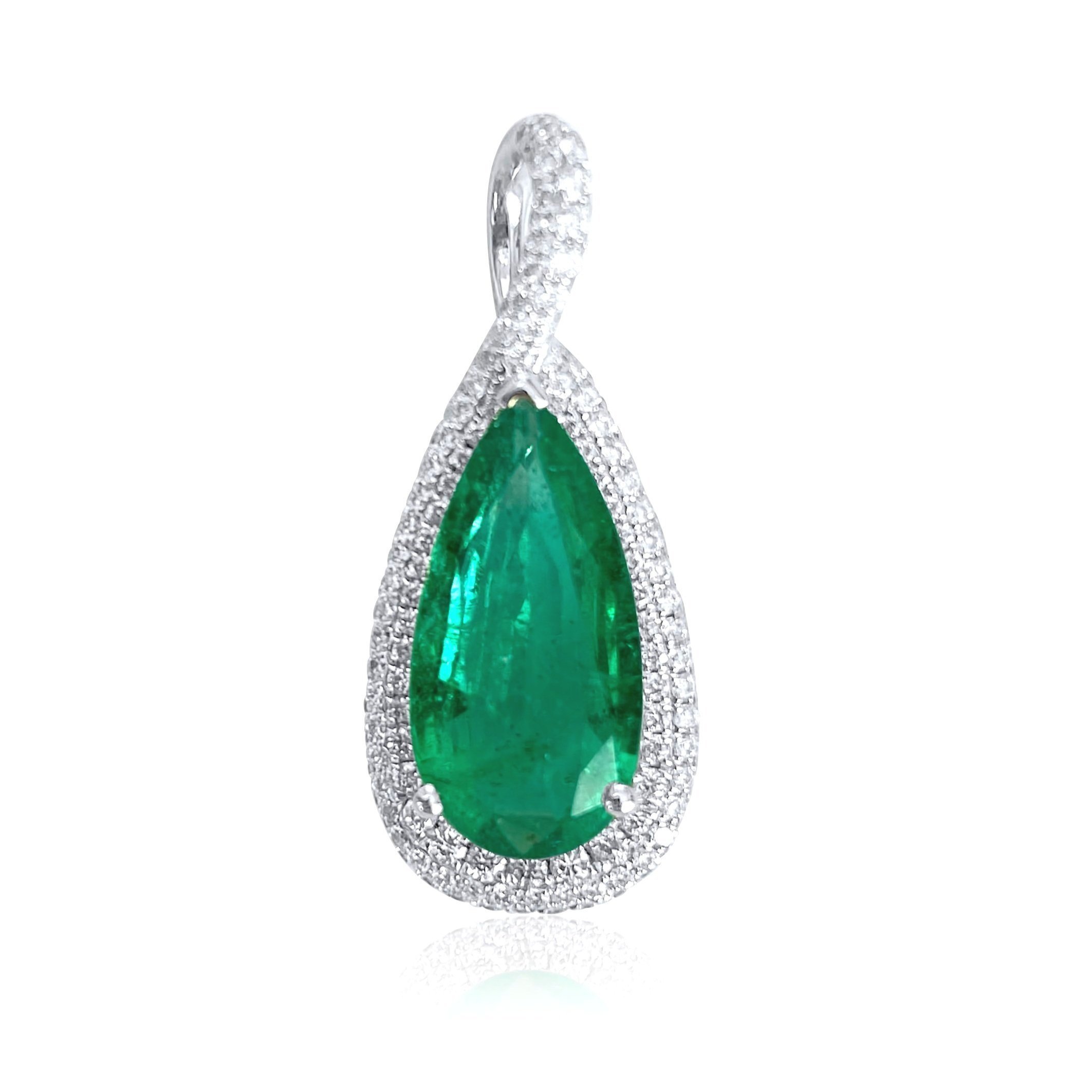 Significant 3.5 ct long Emerald drop necklace brilliant cut diamonds