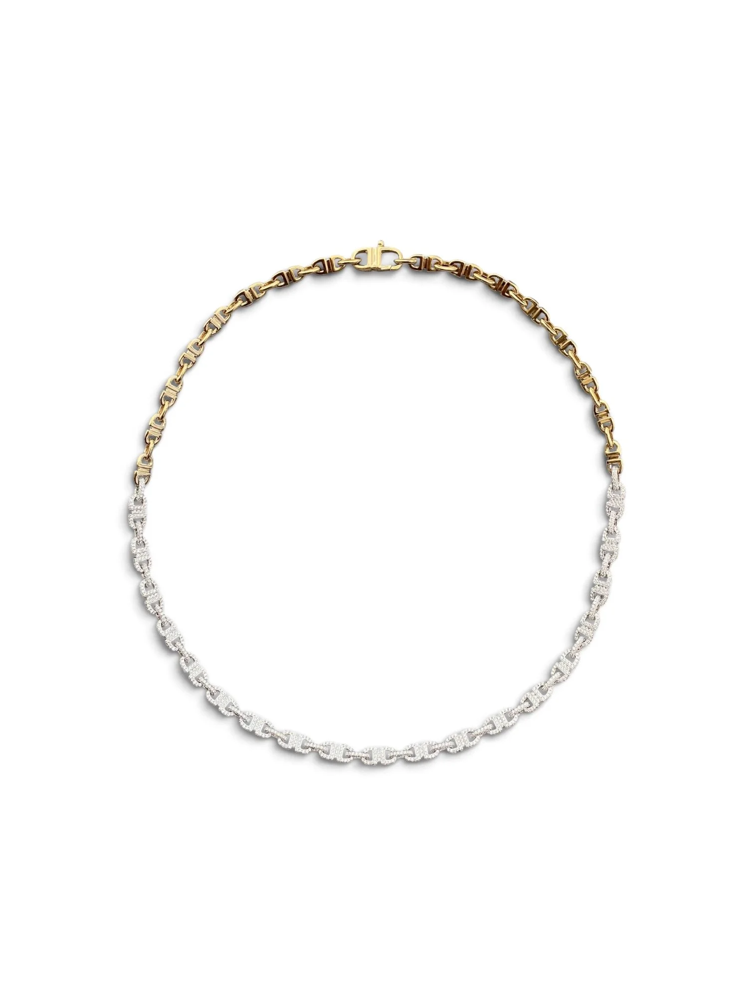 Half Moon Pave Diamond Link Necklace 18 inches