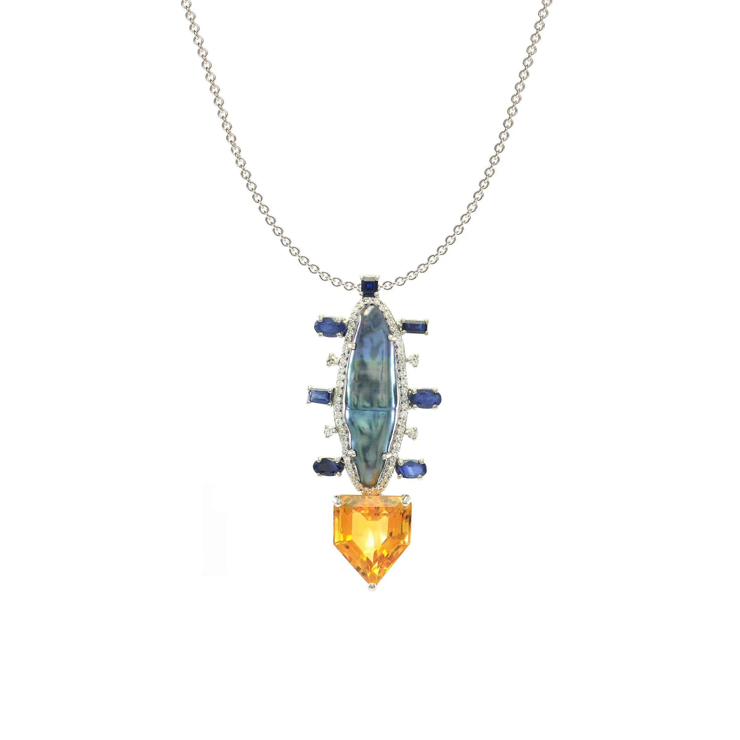 Black Pearl Pendant Necklace With Blue Sapphire.jpg