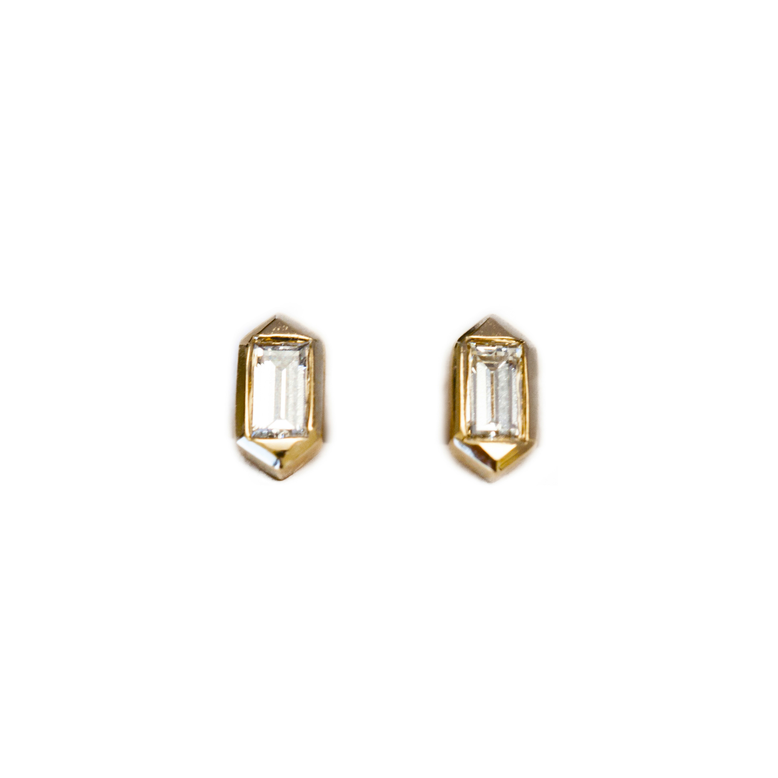 Hexagon Shaped Stud Earrings with Baguette Diamonds (PRE-ORDER) — Ri Noor