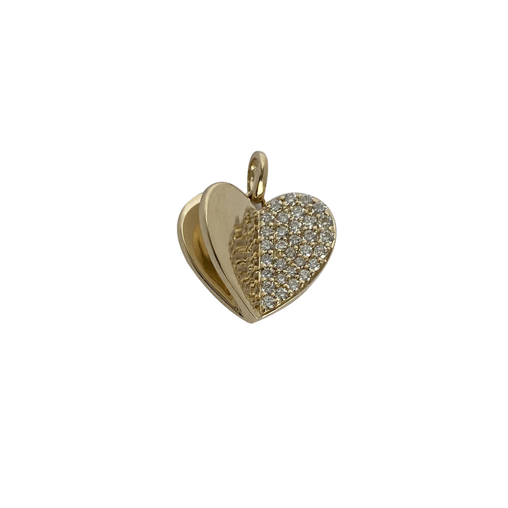 Memento Half Gold - Half Diamond Heart Charm Pendant — RI Noor