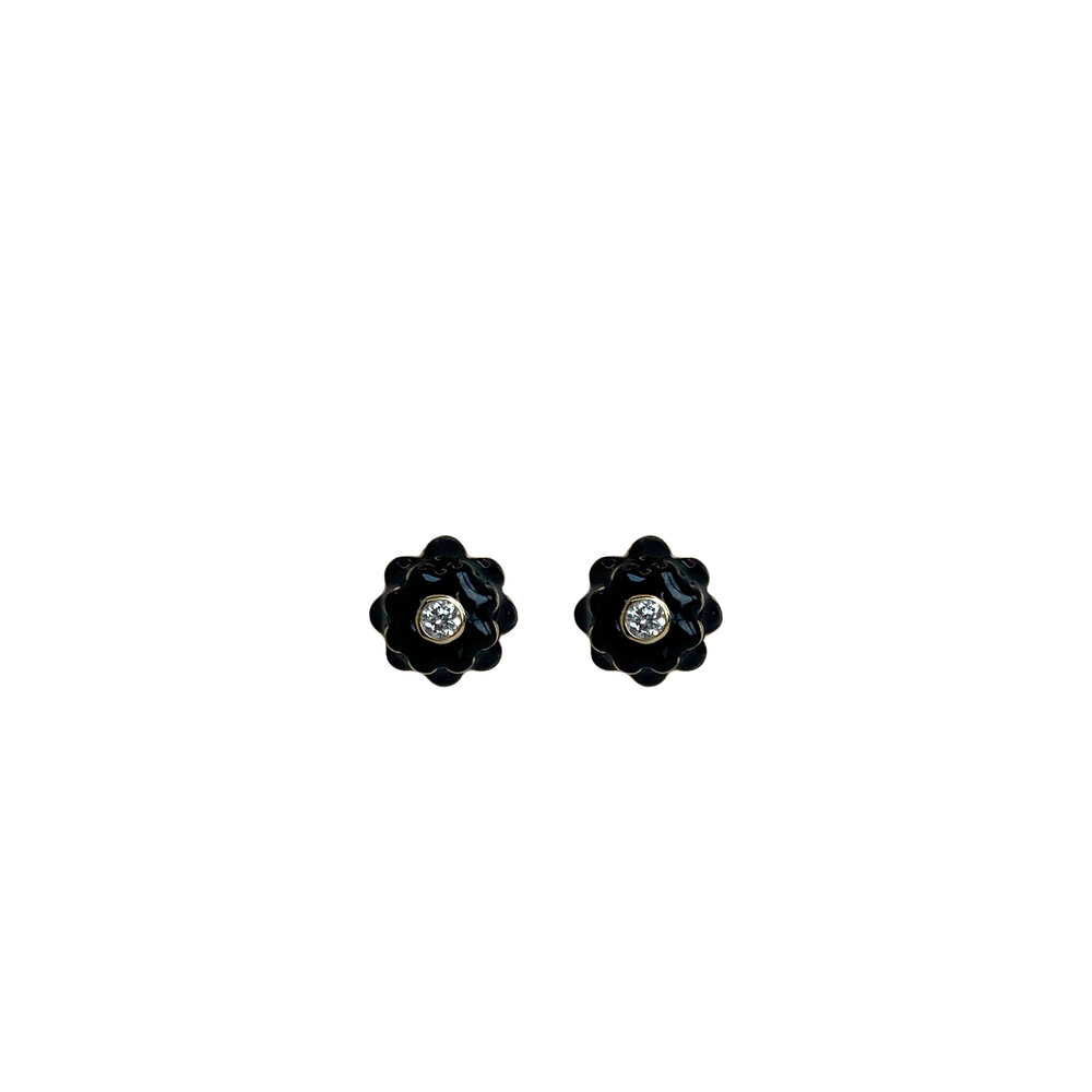 Memento Diamond and Black Enamel Flower Earrings Mini — RI Noor