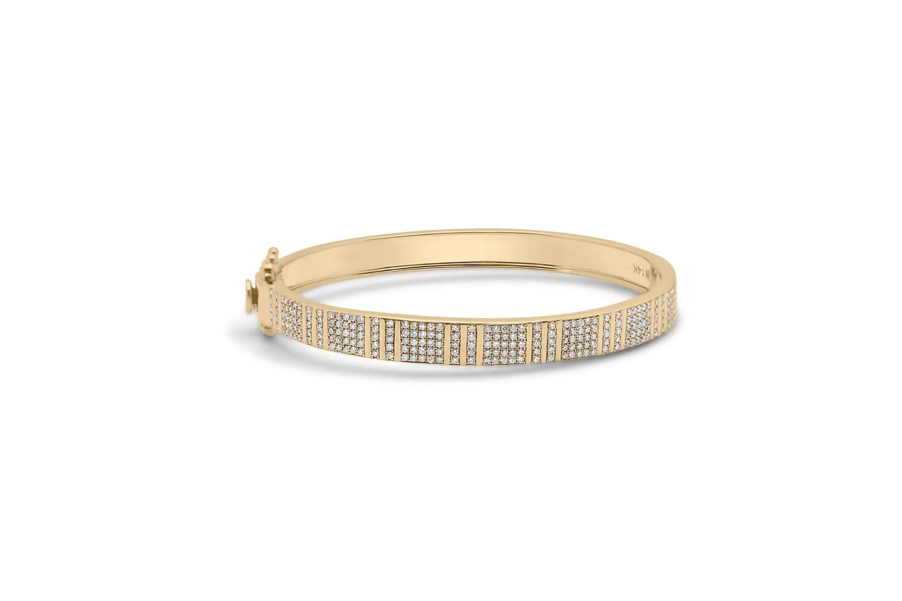 Pinstripe Strength  Diamond Bangle Bracelet - Half way all pave diamonds and gold pinstripes