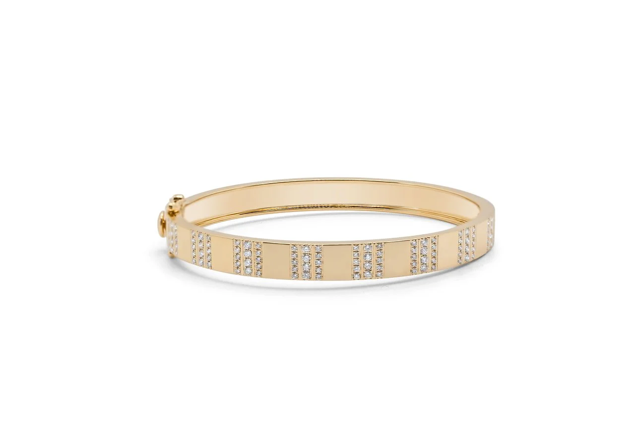 Pinstripe Strength  Diamond Bangle Bracelet - Half way diamonds
