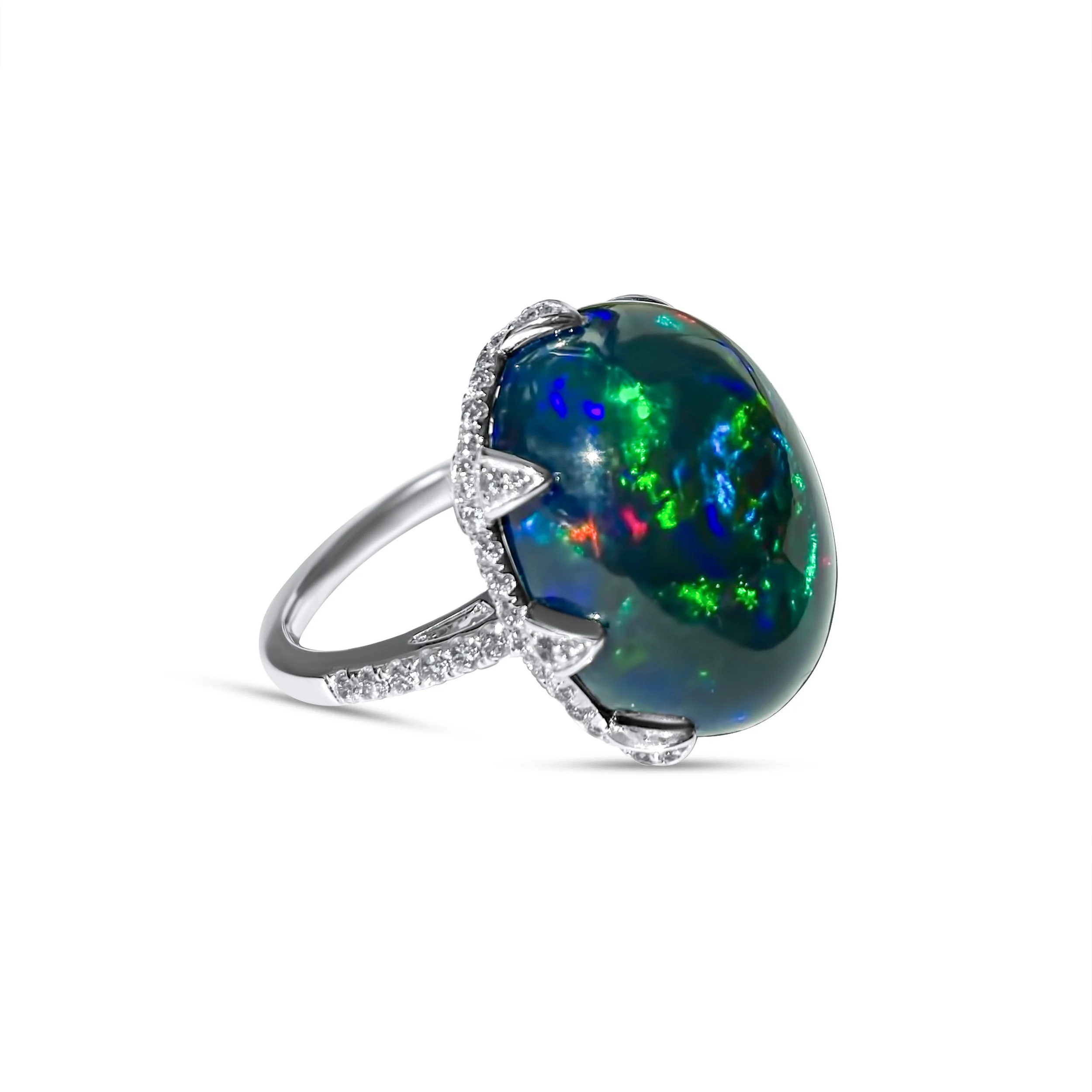 Mega Black Opal and diamond lotus ring - Noteworty Black opal - 21.36 cts