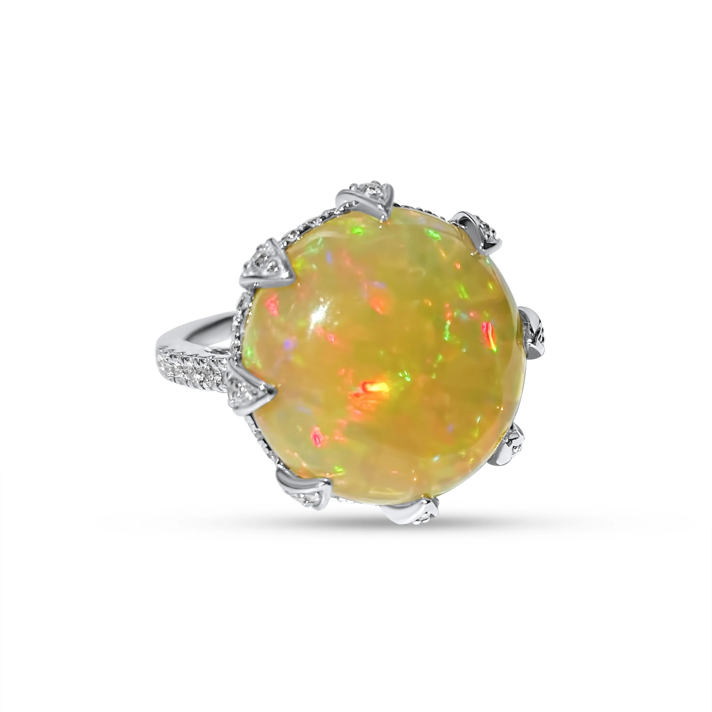 Mega Round Opaland diamond lotus ring - Noteworty large opal - 10.16 ct