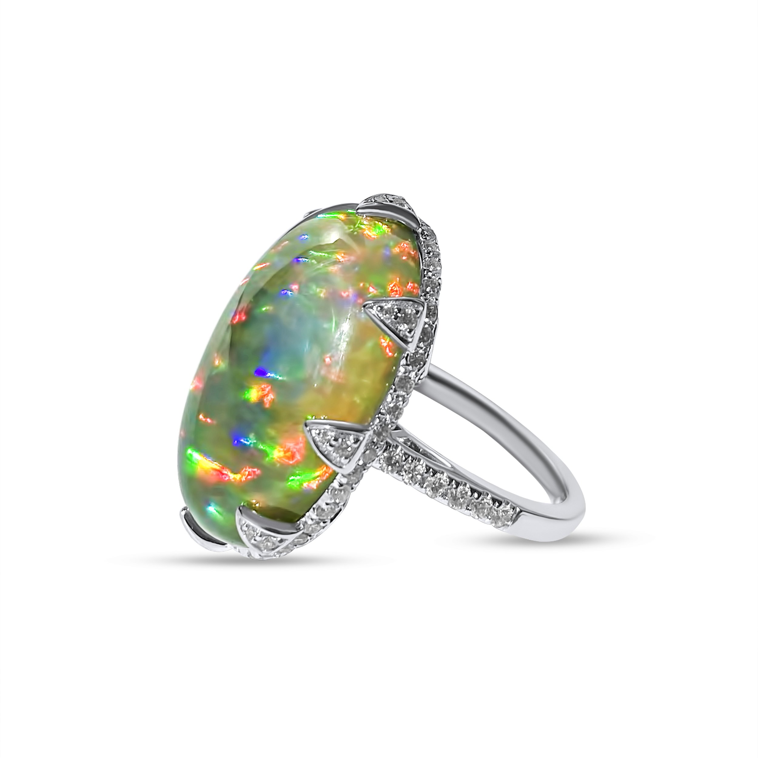 Mega Oval Opal and diamond lotus ring - Noteworty large opal - 18.65 cts (large dimensions)