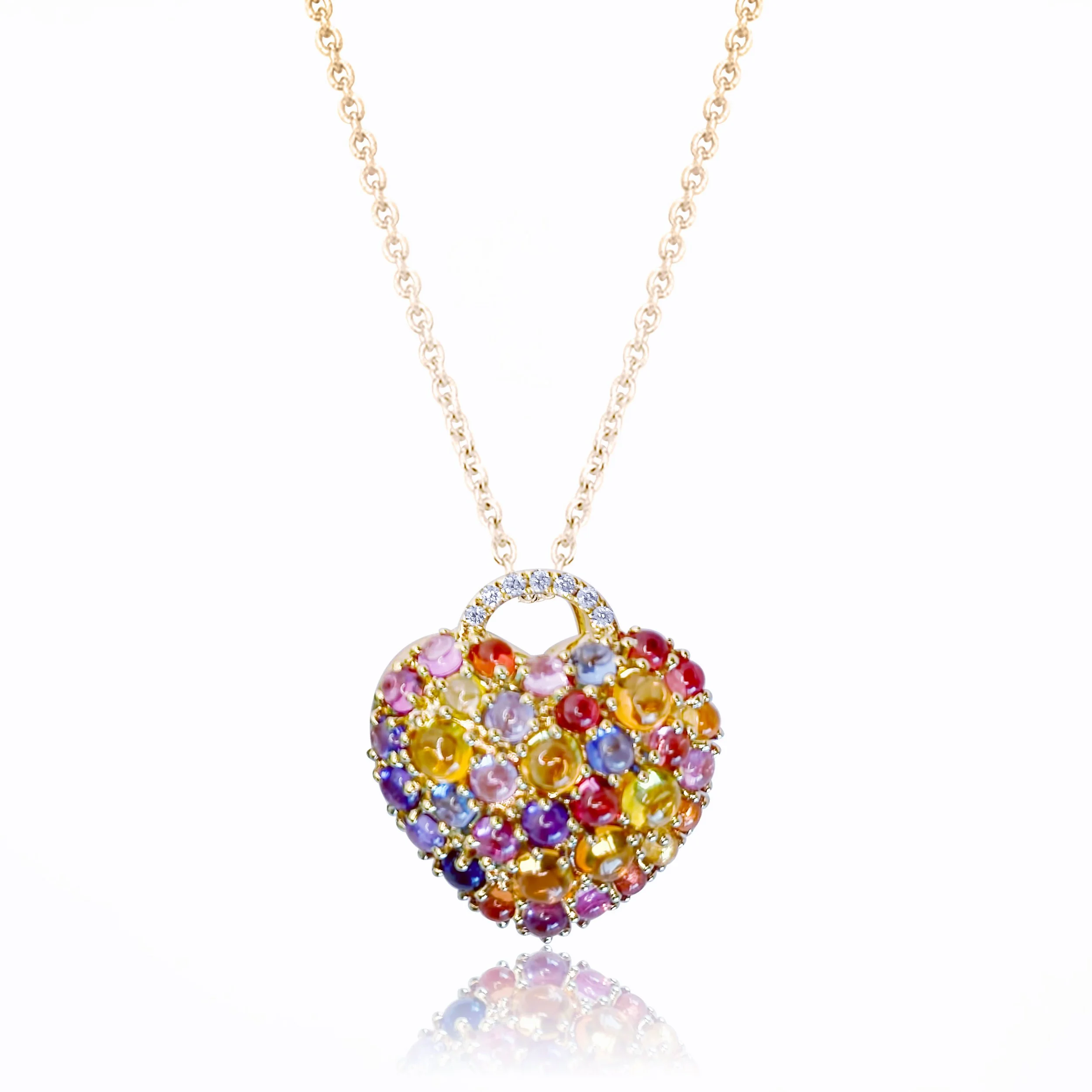 Big Heart Multi Sapphire Cabochon and  brilliant cut white diamonds