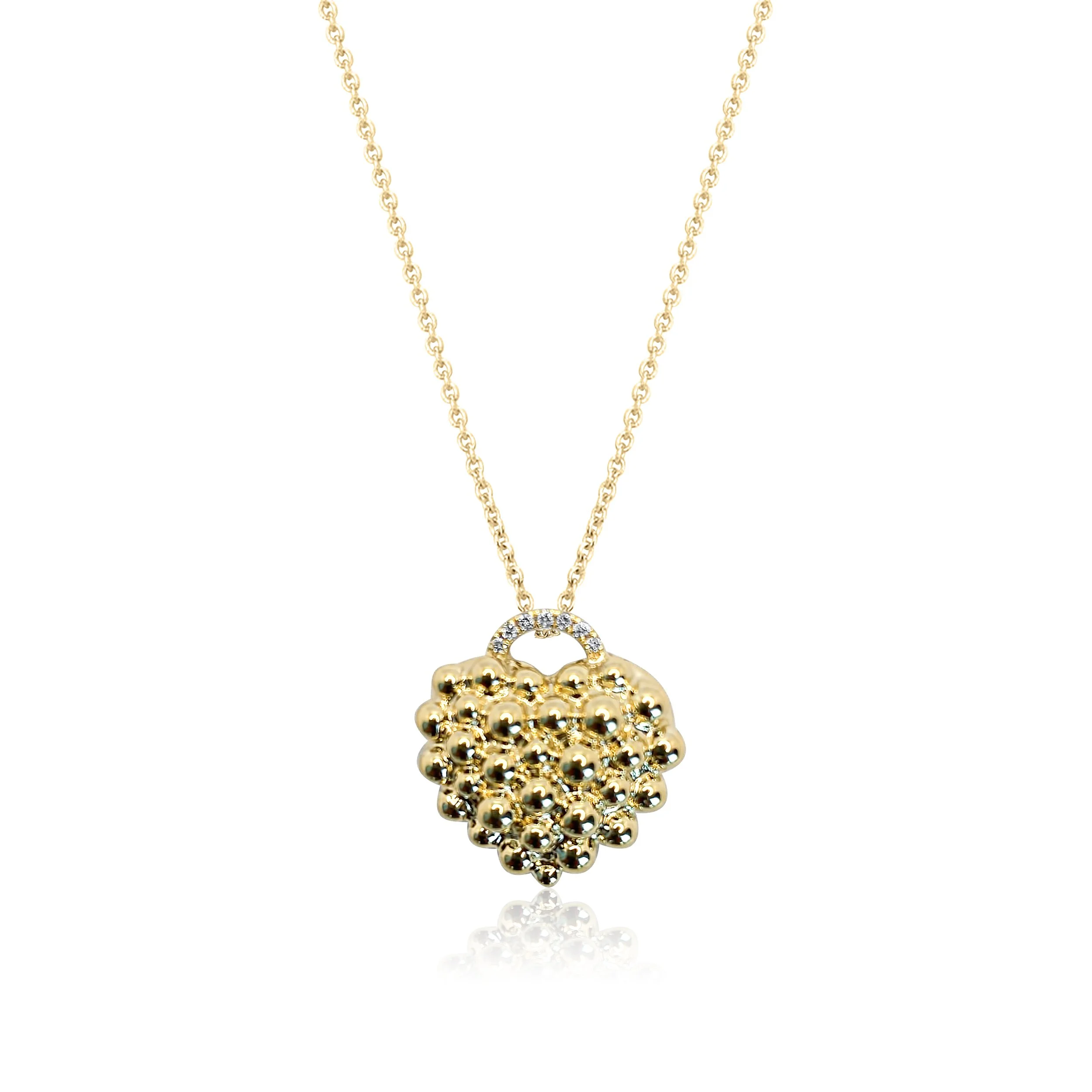 Big Heart Yellow gold and Diamond Pendant  Necklace