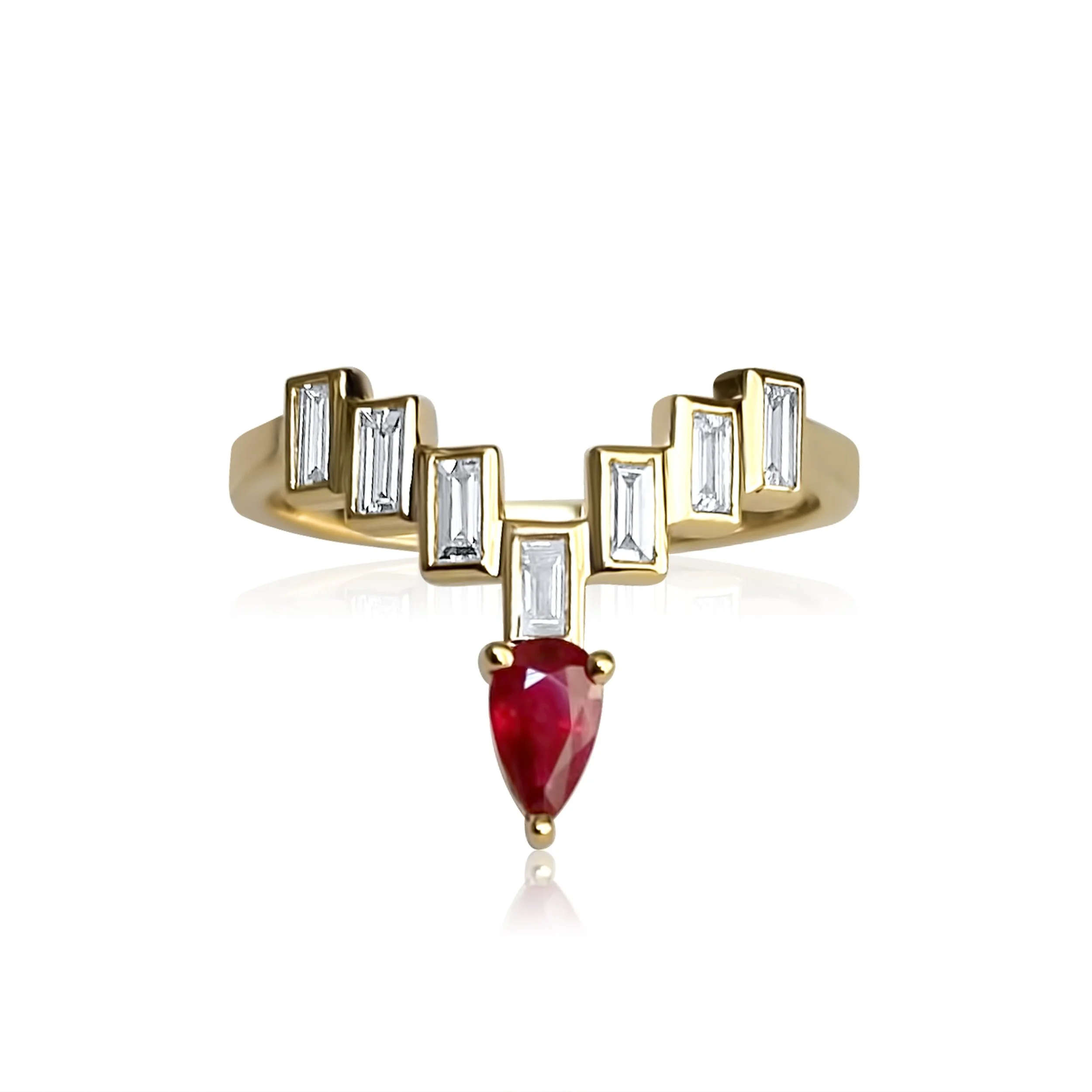 Enlightenment Celestial Crown Tiara Diamond Baguette and Ruby Ring (PRE-ORDER)