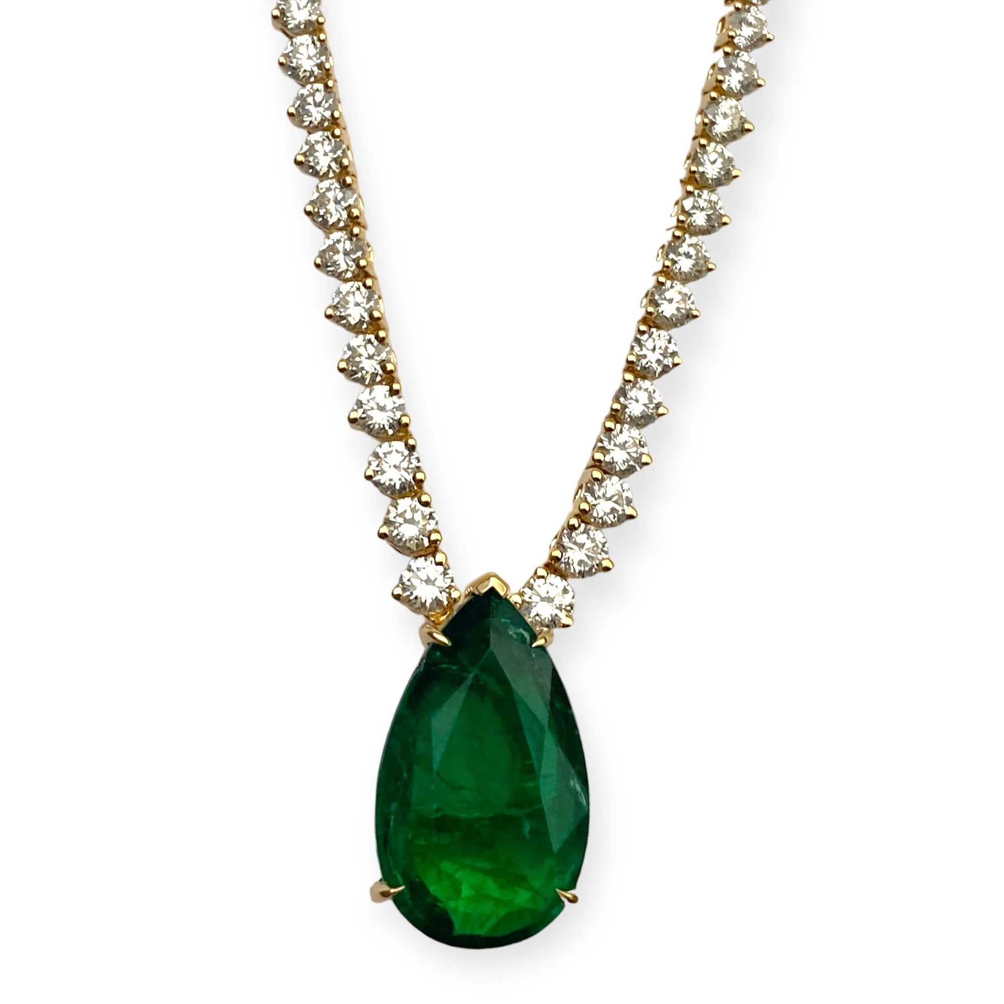 Statement 7.3 ct Pear shaped Emerald and Graduated Diamond Necklace_V2.JPG