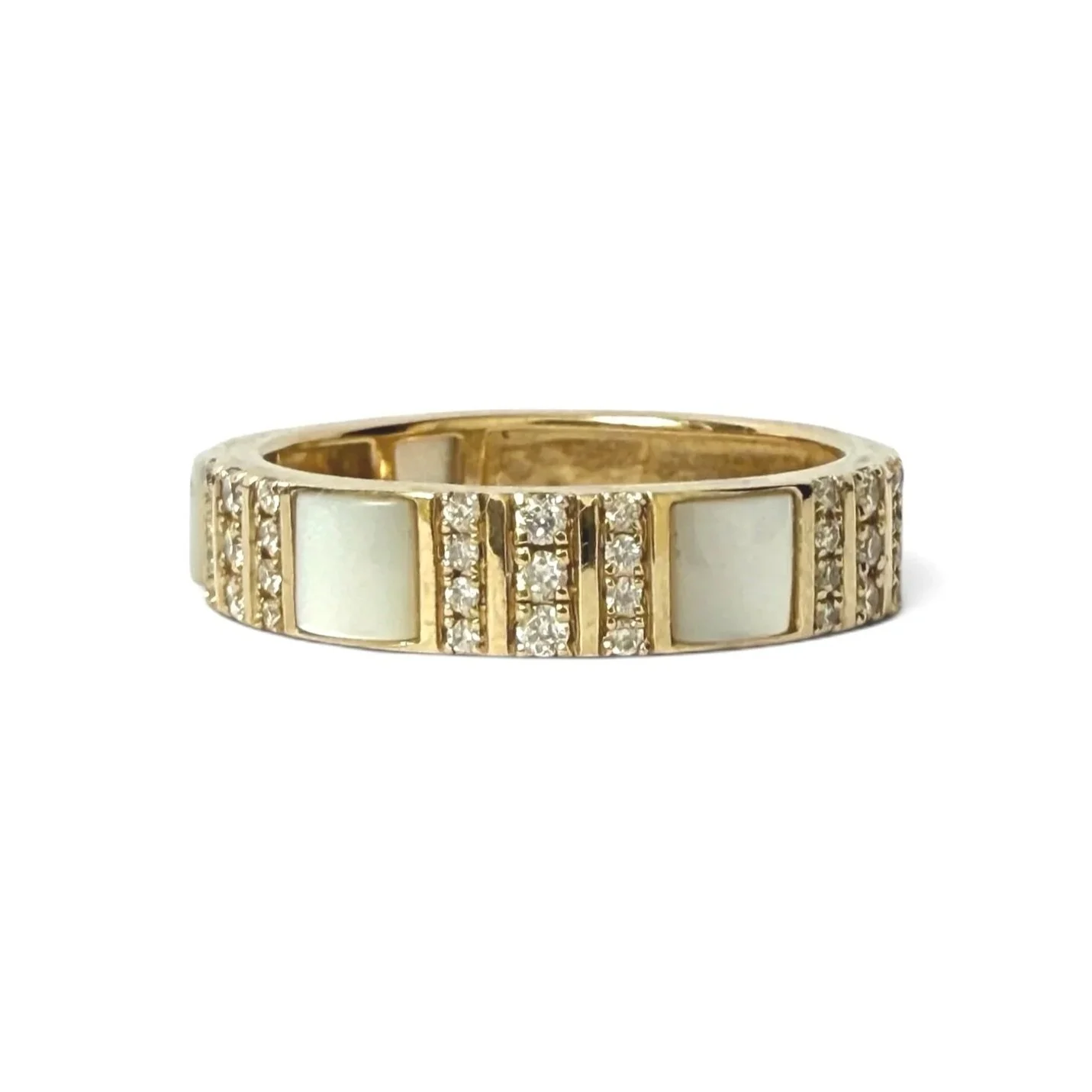 Pinstripe Strength Diamond Cigar Band Skinny Ring with Mother of Pearl inlay