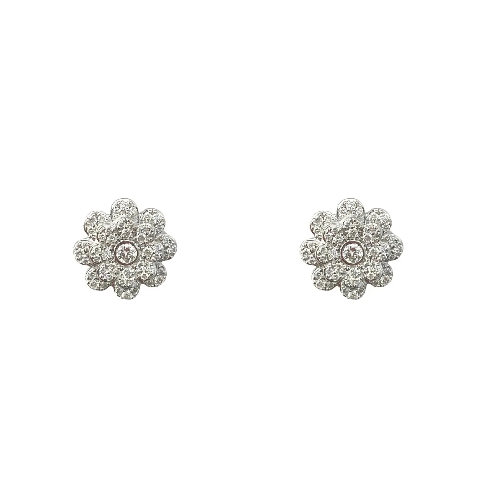 Memento All Diamond Flower Stud Earring in White Gold