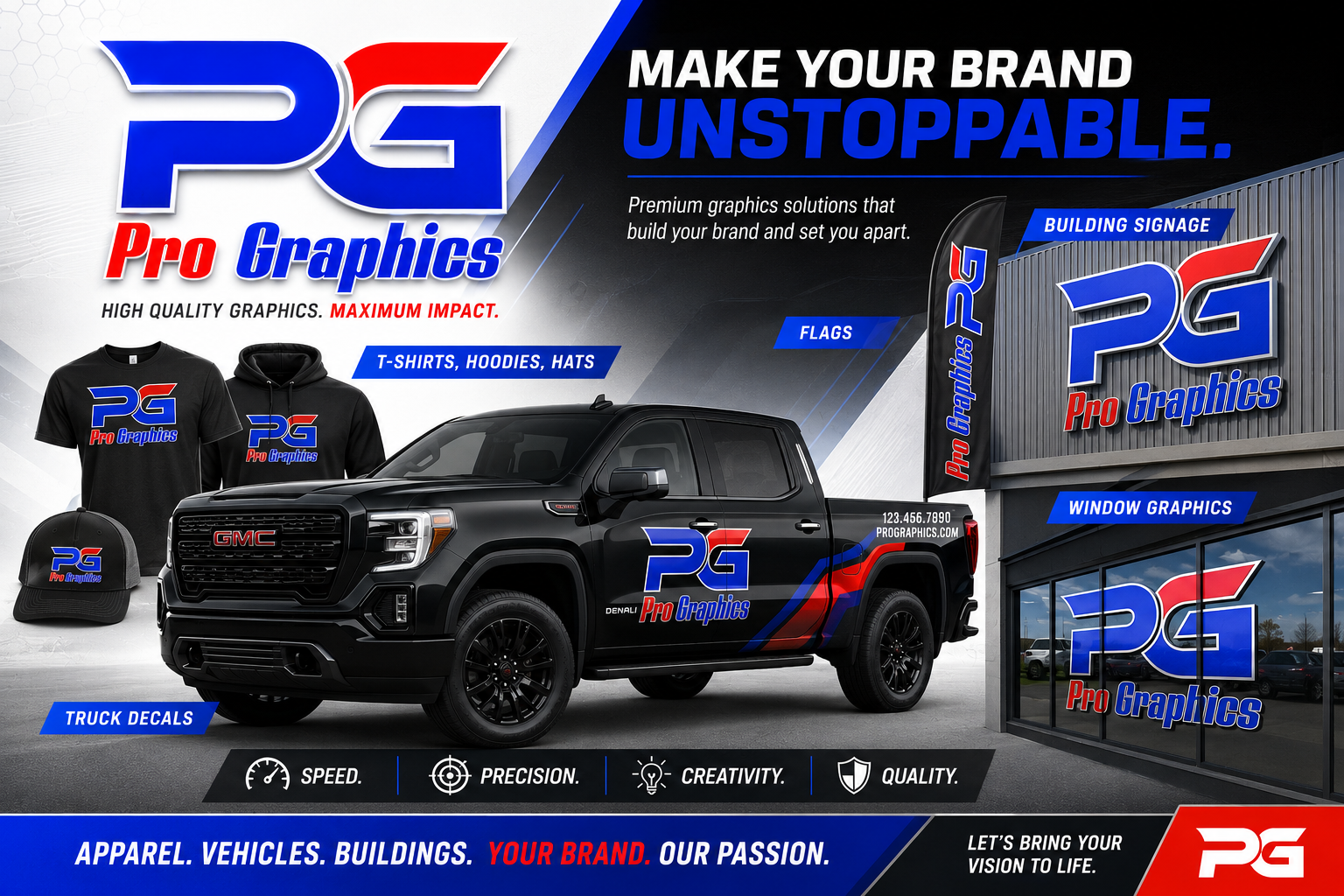 Pro Graphics, T-Shirts, Hoodies, Truck Decals, Signs, Sign Rentals, Embroidery, Screen Printing, in Kingston