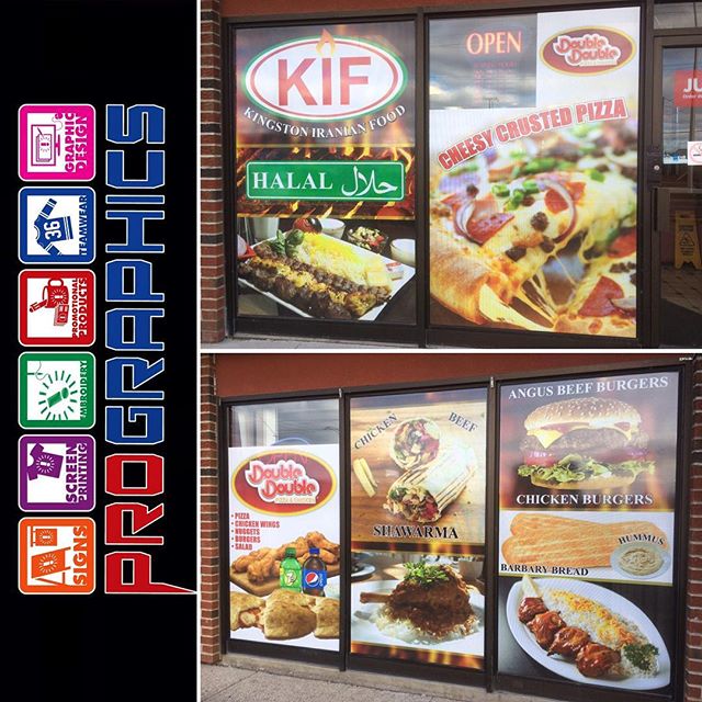 It's true! Pro Graphics does full window graphics! These ones are on perforated vinyl (which means that you can see through them from the inside). Come on down to Pro Graphics at 820 Gardiners Road and let us turn your storefront into a billboard! #y