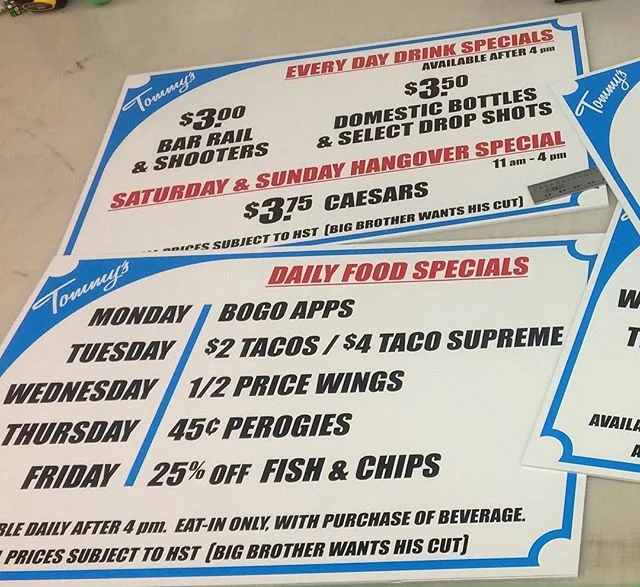 @tommyskingston has the right idea! Signs that advertise specials or sales work great! Visit Pro Graphics and have your own made. #supportlocal #supportlocalbusiness #kingston #ygk #kingstonontario #signs #signsshop