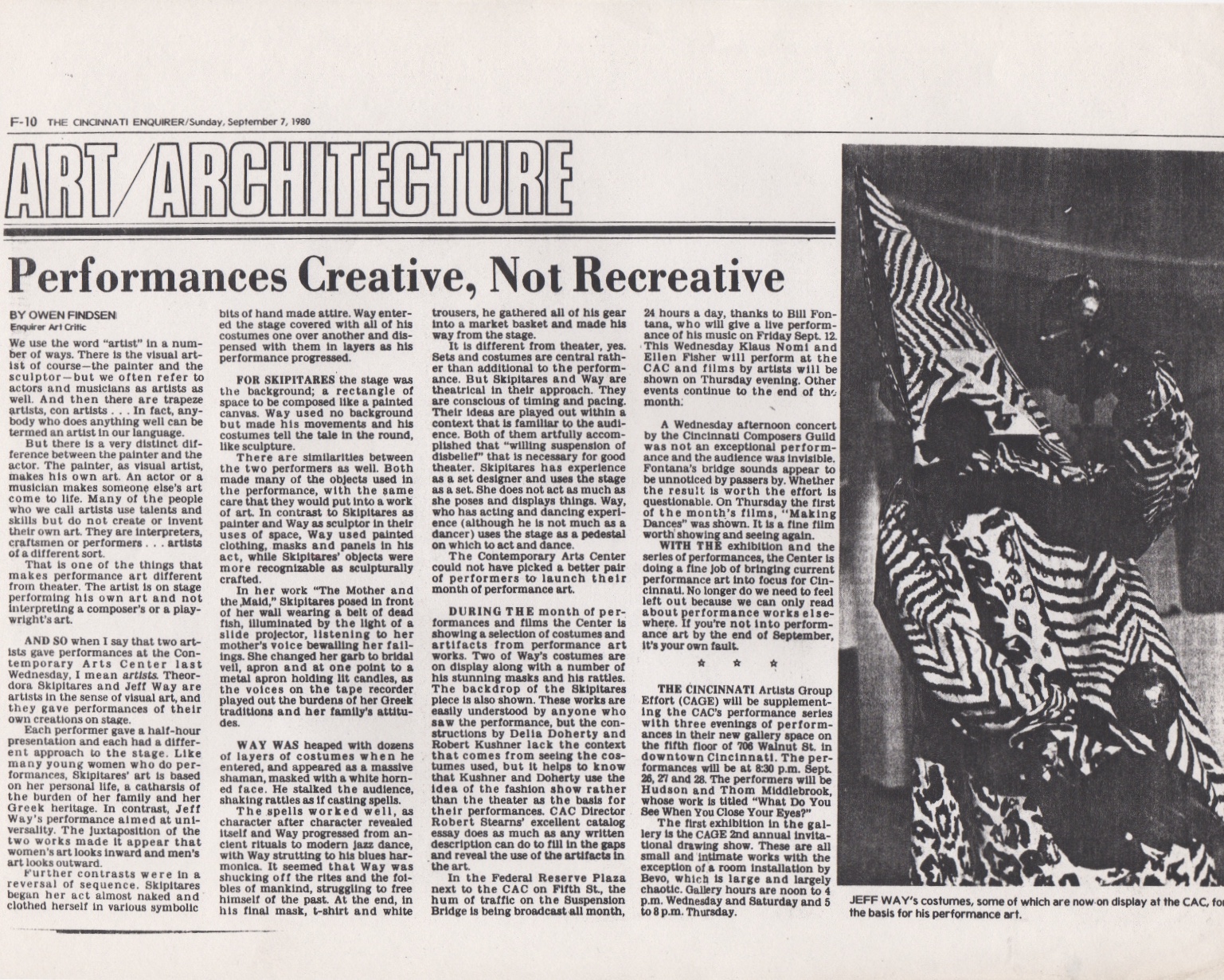 Performances Creative, Not Recreative, Owen Findsen, Cincinnati Enquirer, September 1980