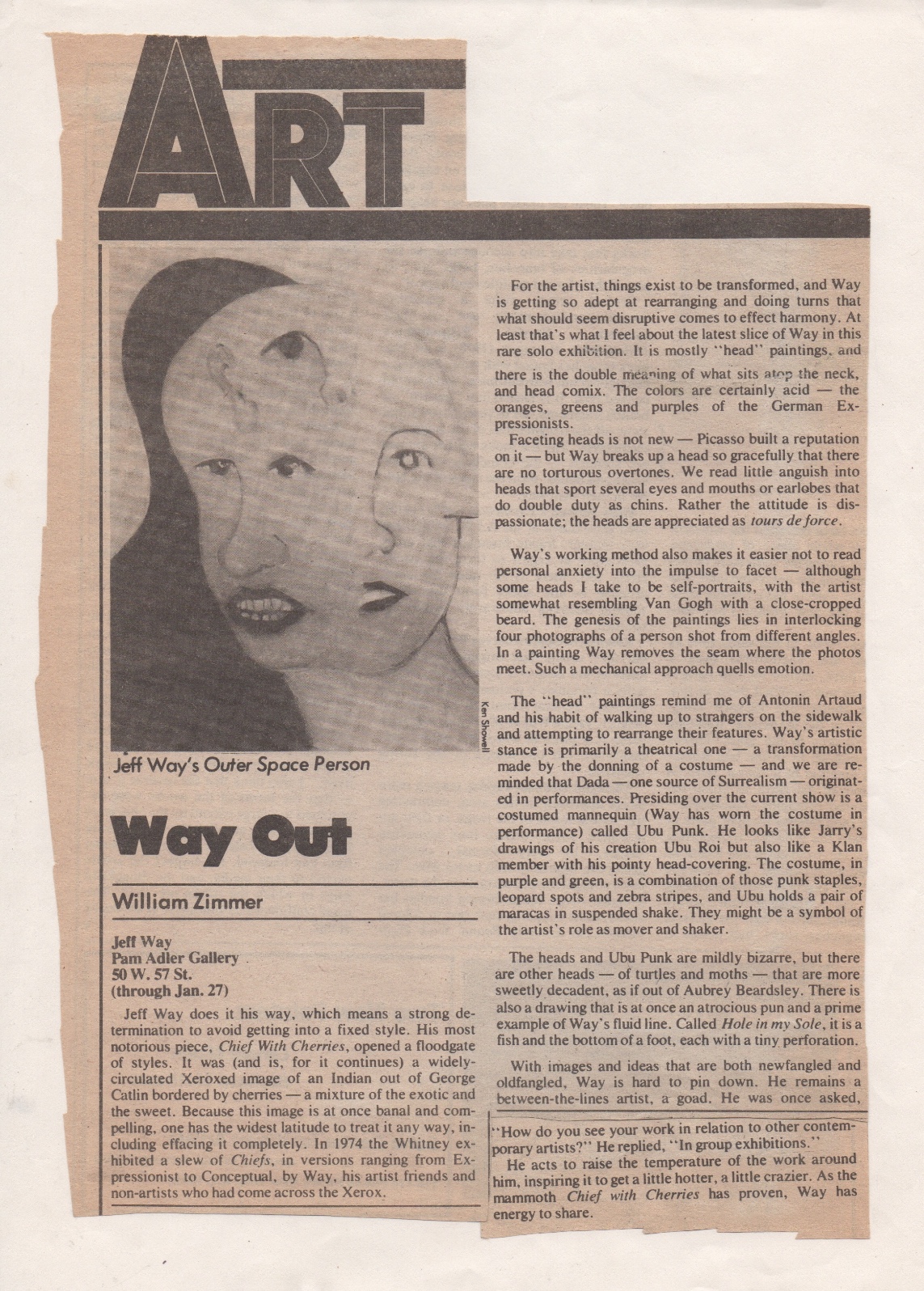 Way Out, William Zimmer, Soho Weekly News 1976