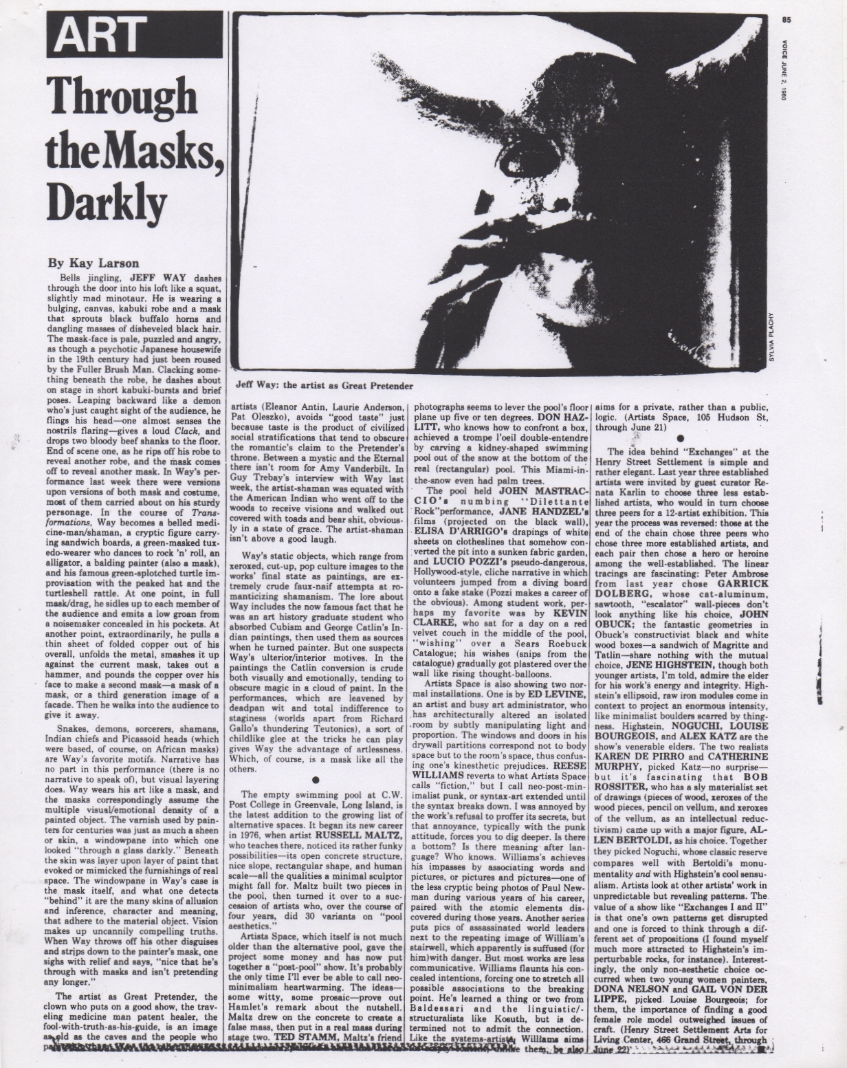 Through the Mask Darkly, Kay Larson, Village Voice, 1979