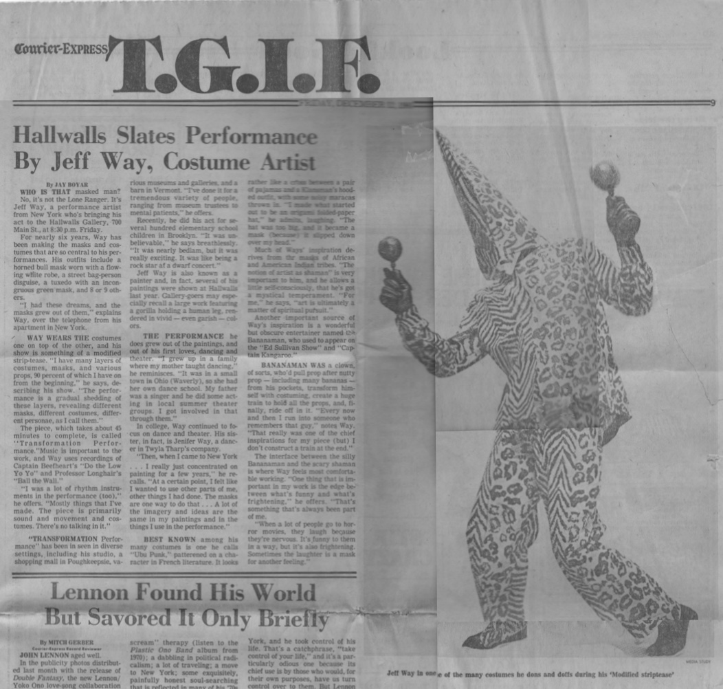 Hallwalls Slates Performance By Jeff Way, Costume Artist, Jay Boyar, Courier-Express, 1980