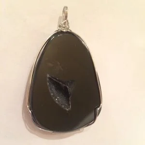Handwired Black Agate Pendant SQ100 2.5x2 $75.00