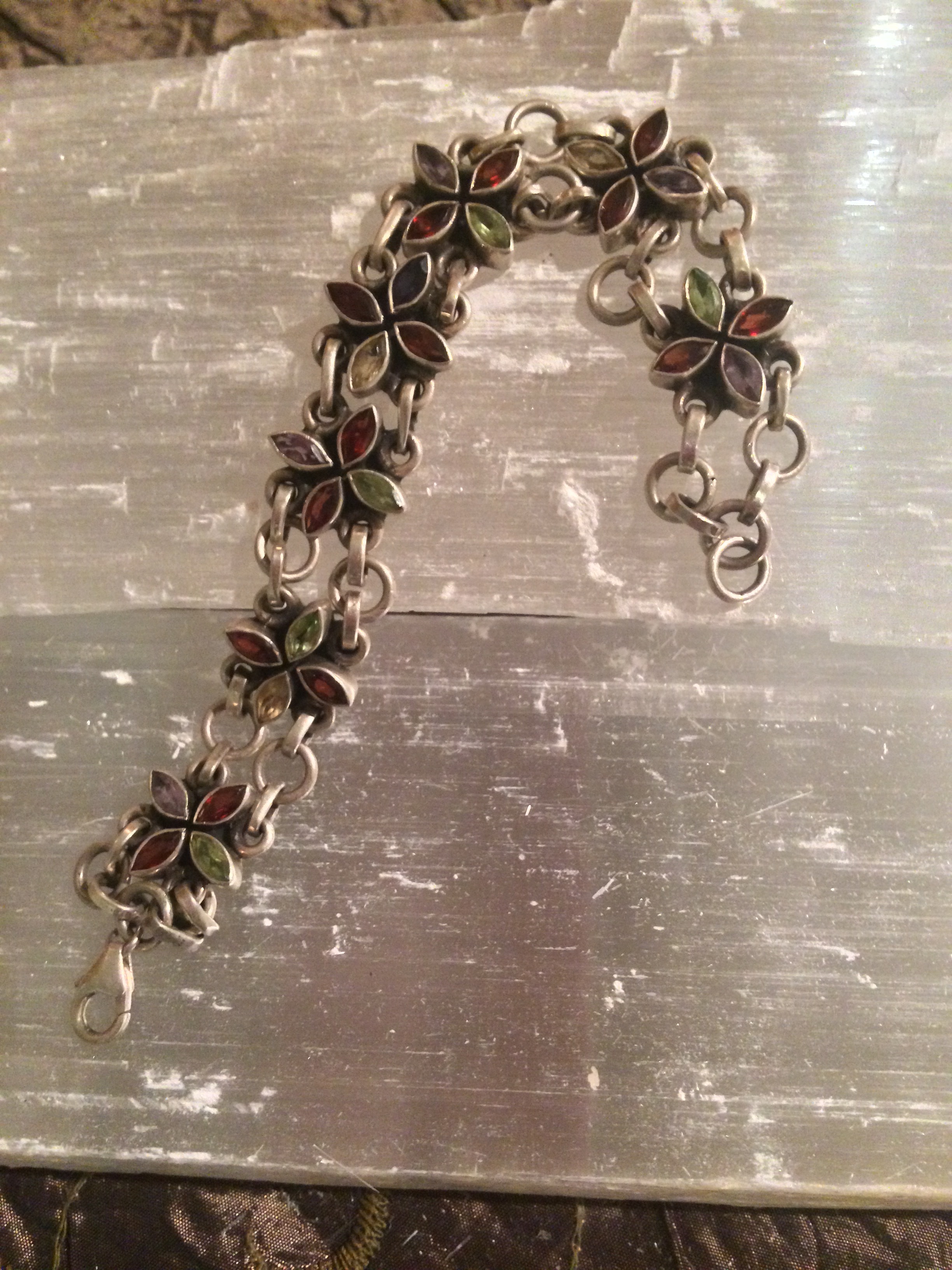 Sterling Silver Garnet, Citrine, Peridot, and Amethyst Bracelet from Indonesia SQ112 7x.5 $175.00