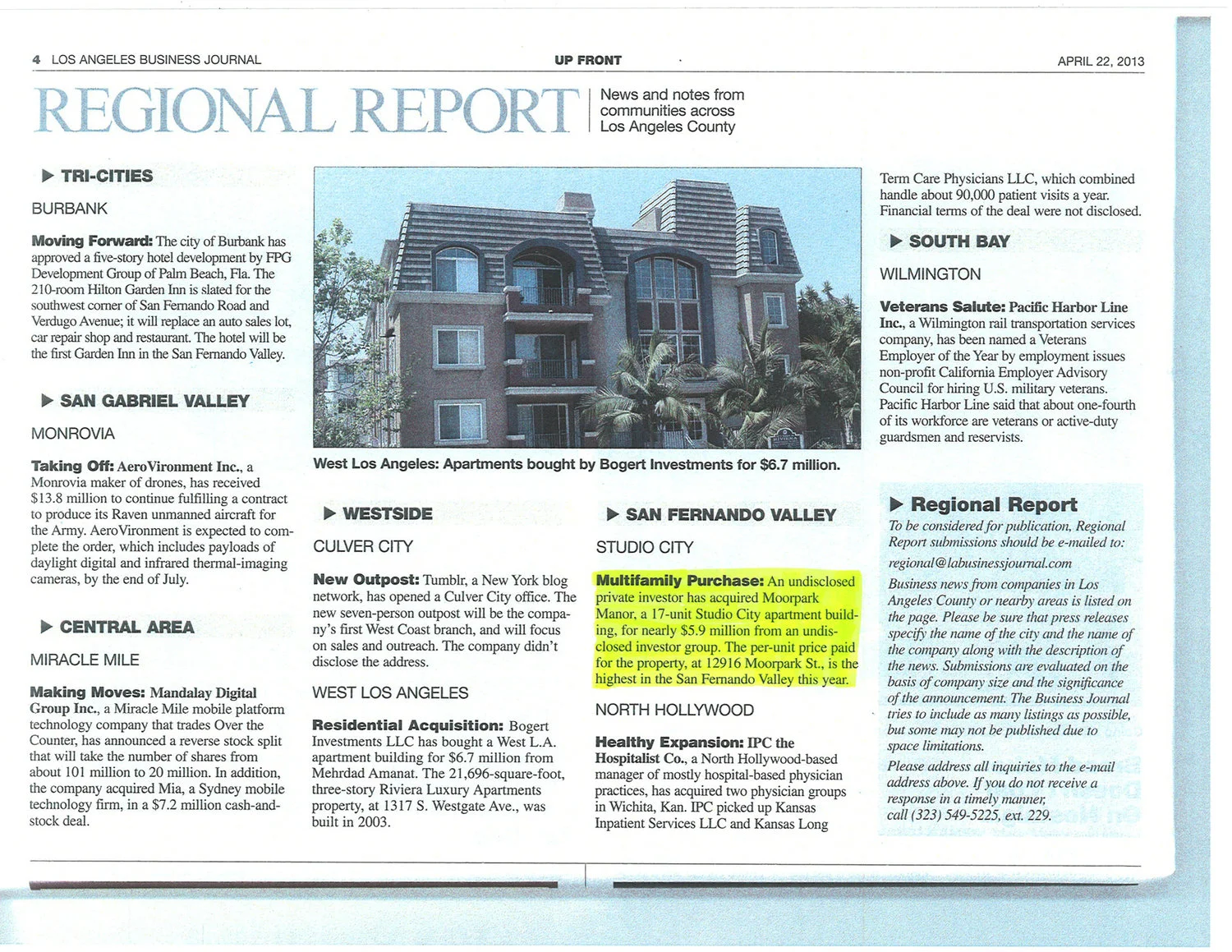 Moorpark Manor Sells for $5.9 Mil in Studio City