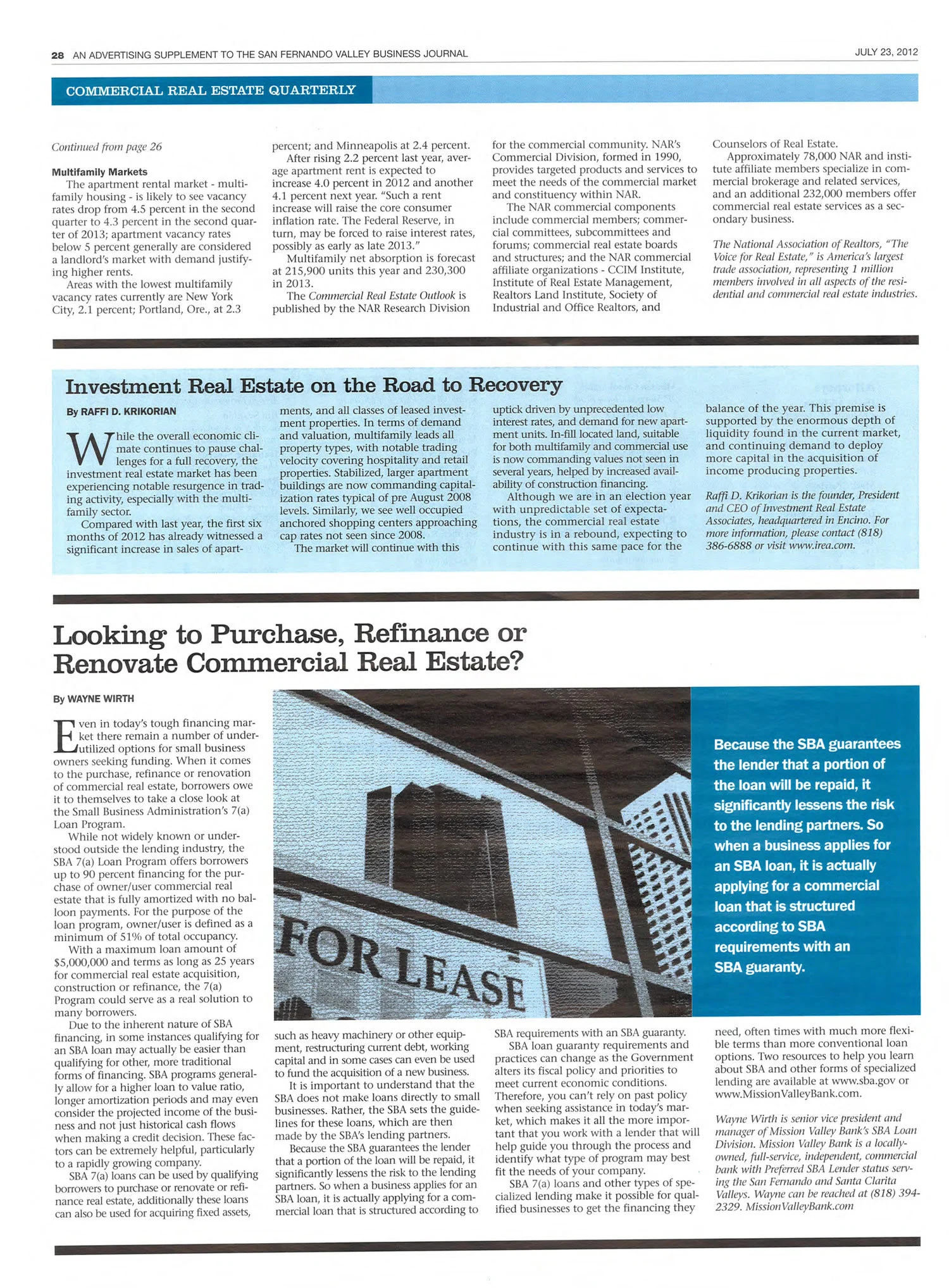 Investment Real Estate on the Road to Recovery