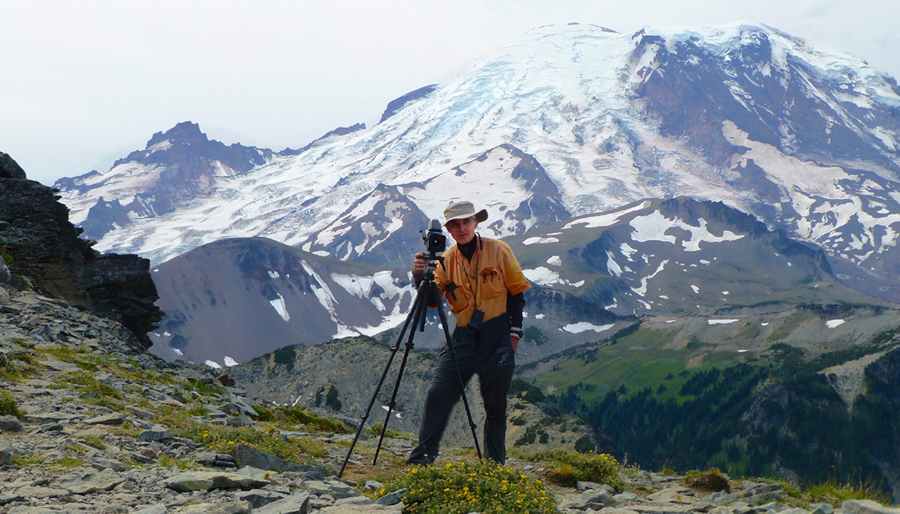  PHOTOGRAPHING THE NORTHEAST FACE OF MOUNT RAINIER, FROM THE SUMMIT OF MOUNT FREMONT 