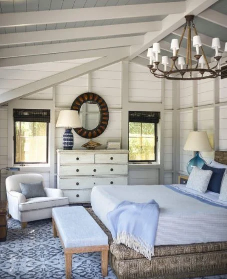 A serene guest room in a 19th century farmhouse, elledecor