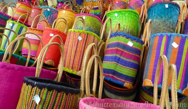 Colorful baskets at the market in Uzes
