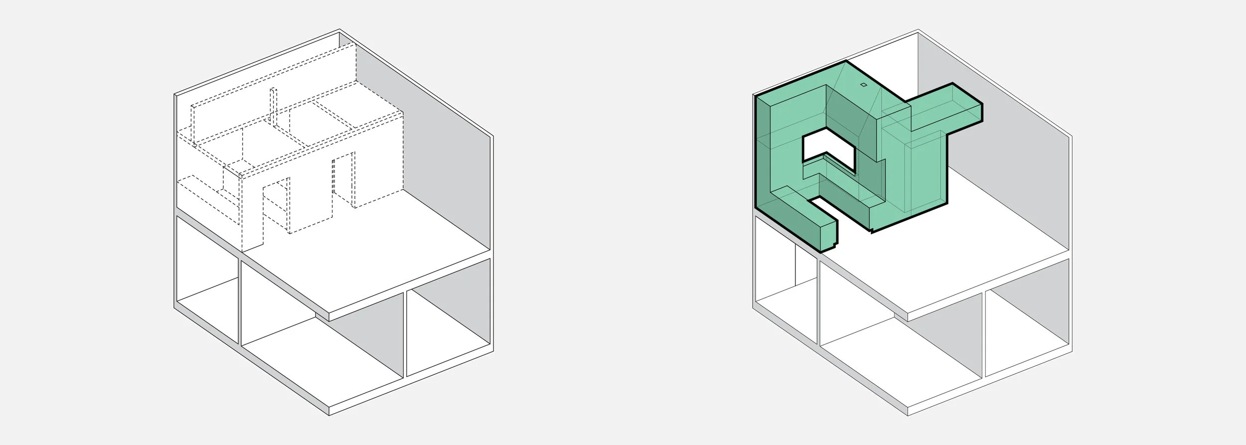 Demolished existing partitions, inserted storage armature