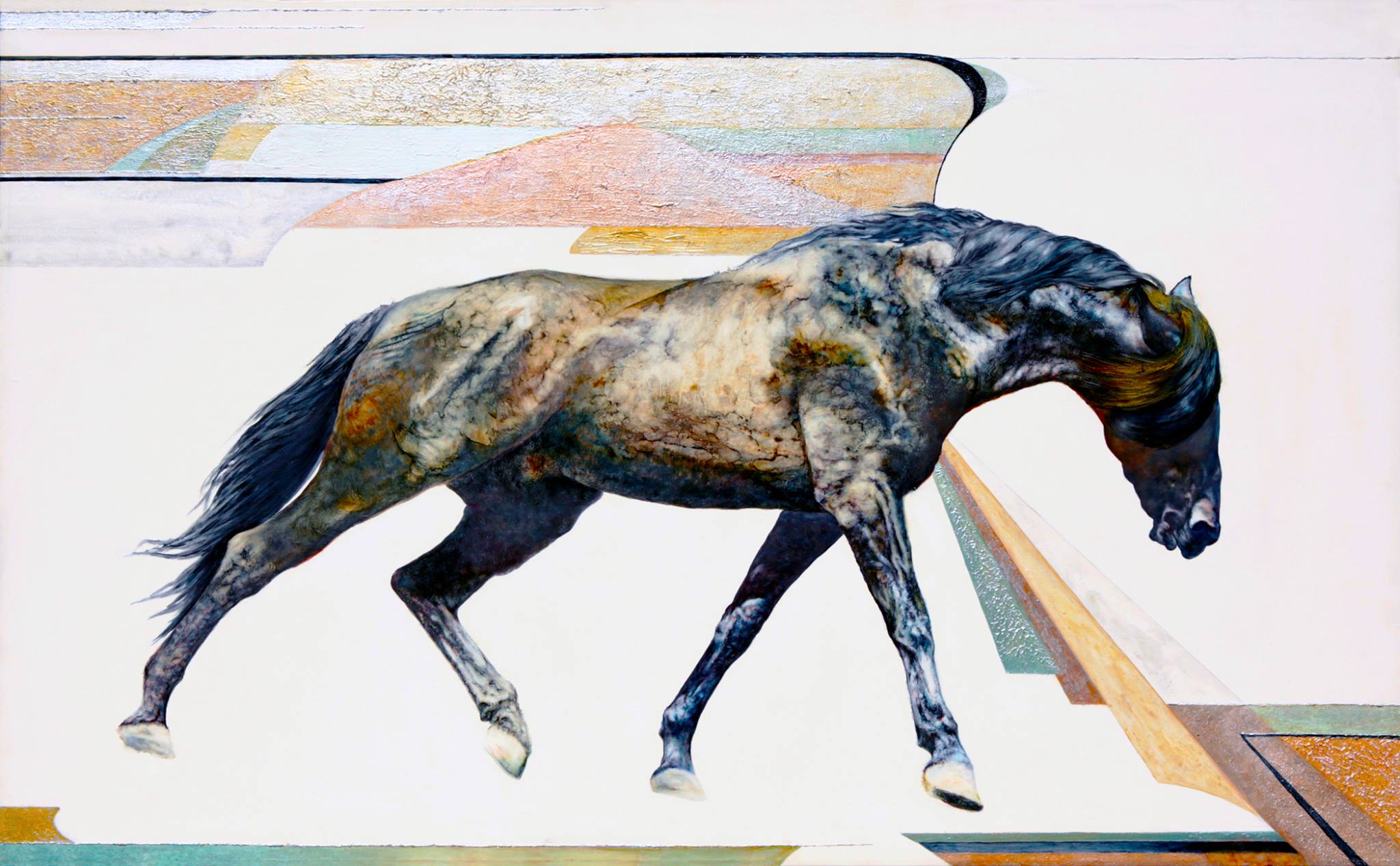 WHITE DESERT STALLION 2000 oil and acrylic on French linen 32 x 52in. (81.3 x 132.8cm.) price on request ________________________