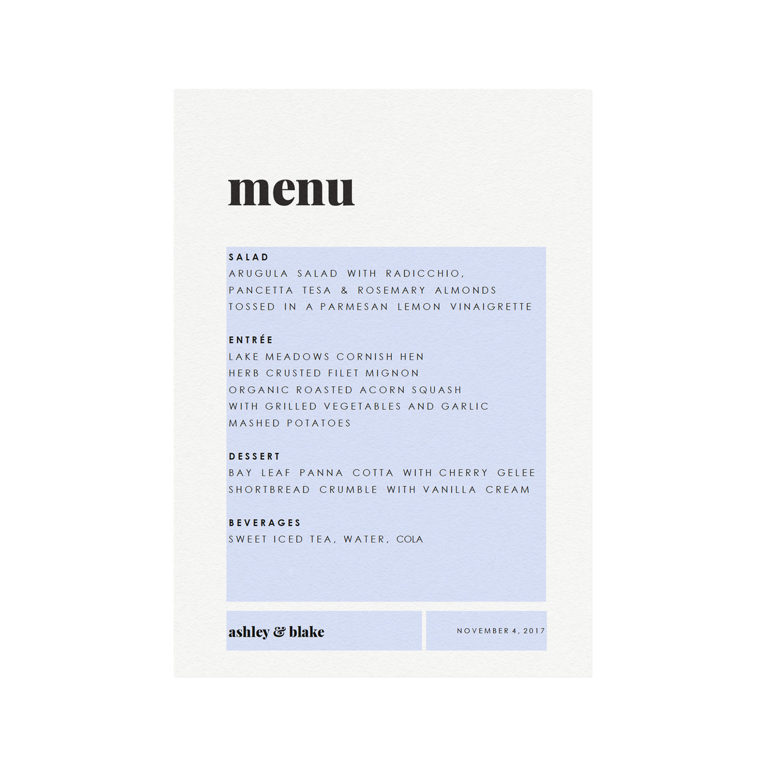 Fairfax Printable Wedding Dinner Menu Template Simply Suite
