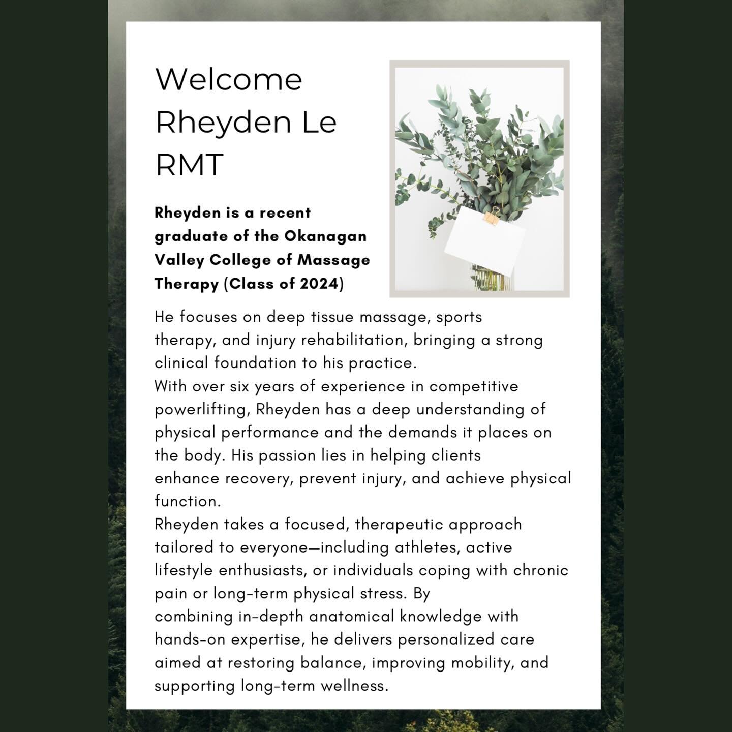 Rheyden will be joining us Monday-Saturday

Book in while there are still appointments available!

https://originintegratedhealth.janeapp.com/locations/origin-integrated-health/book#/staff_member/94