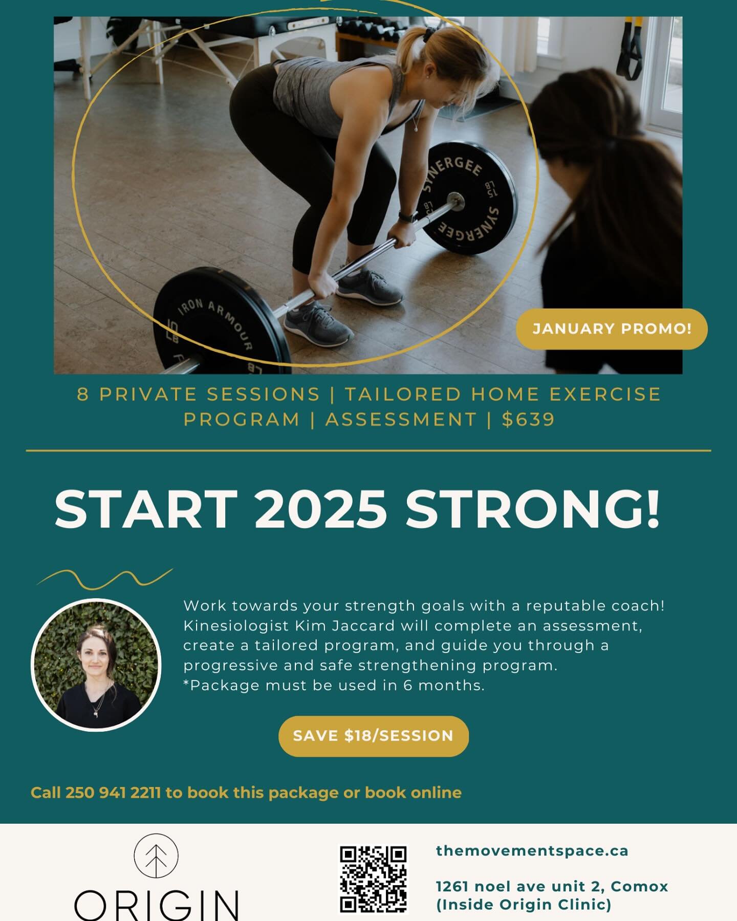Prevent injuries, rehab current pain, move well, and optimize your strength and athletic goals with Kinesiologist Kim Jaccard- @nova_kinetics - in 2025!

Check out themovementspace.ca for details on our service and package options.