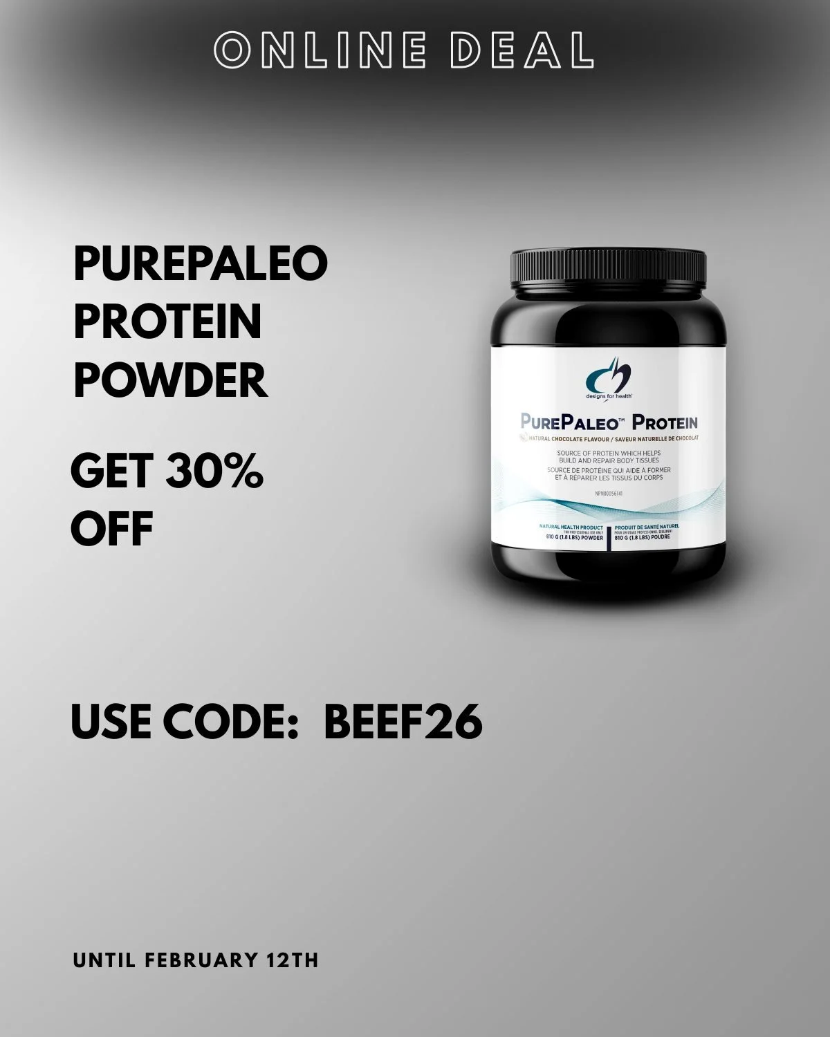 ✨ Limited-Time Protein Deal ✨

🛒 IN-STORE ONLY:
Buy PurePaleo Protein and get 30% OFF
➕ Add Creatine for just $25 (50% OFF)

💻 ONLINE:
Get 30% OFF PurePaleo Protein
👉 Use code BEEF26 at checkout

⏰ Ends February 12th

🔗 Shop online here:
https://