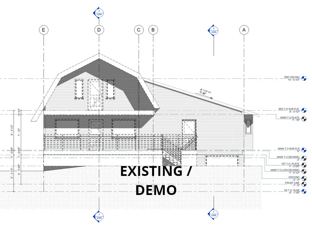 Existing and proposed elevations. I can't wait to see this transformation!​​​​​​​​​.
.
.
. 
#squamishdesigner #architecturaldesign #architecturaldrafting #squamishbc #squamishnewbuild #seatoskynewbuild #residential #buildingdesign #residentialdesign 