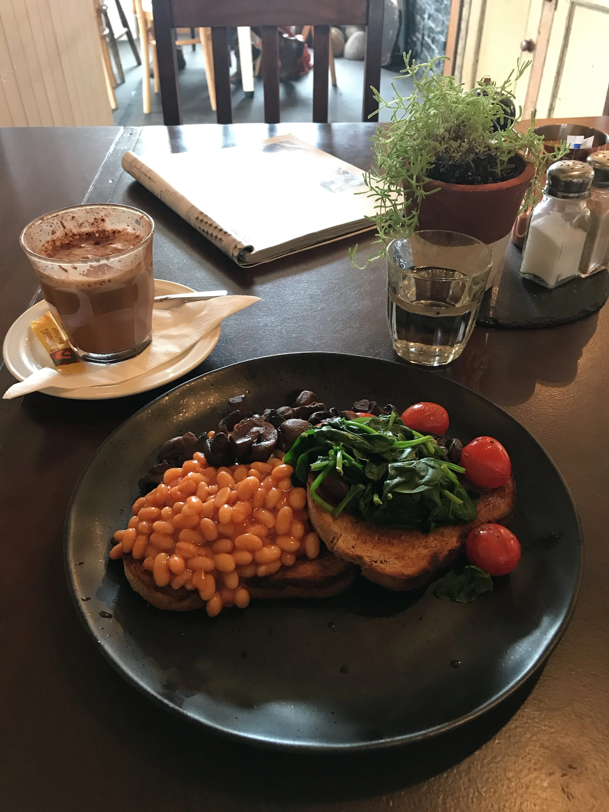 The vego brekky and tall macchiato @SipsandNibs