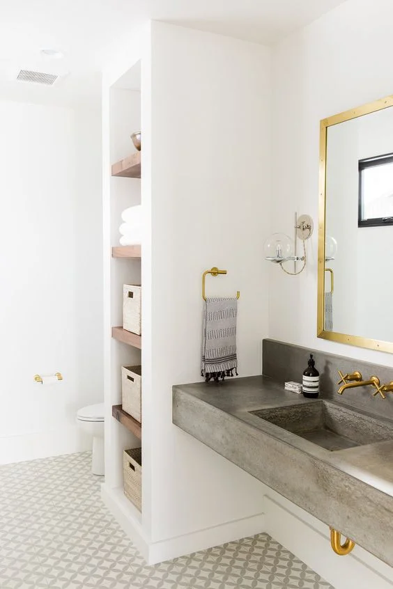 This bit of open shelving. and the floating concrete basin/vanity.