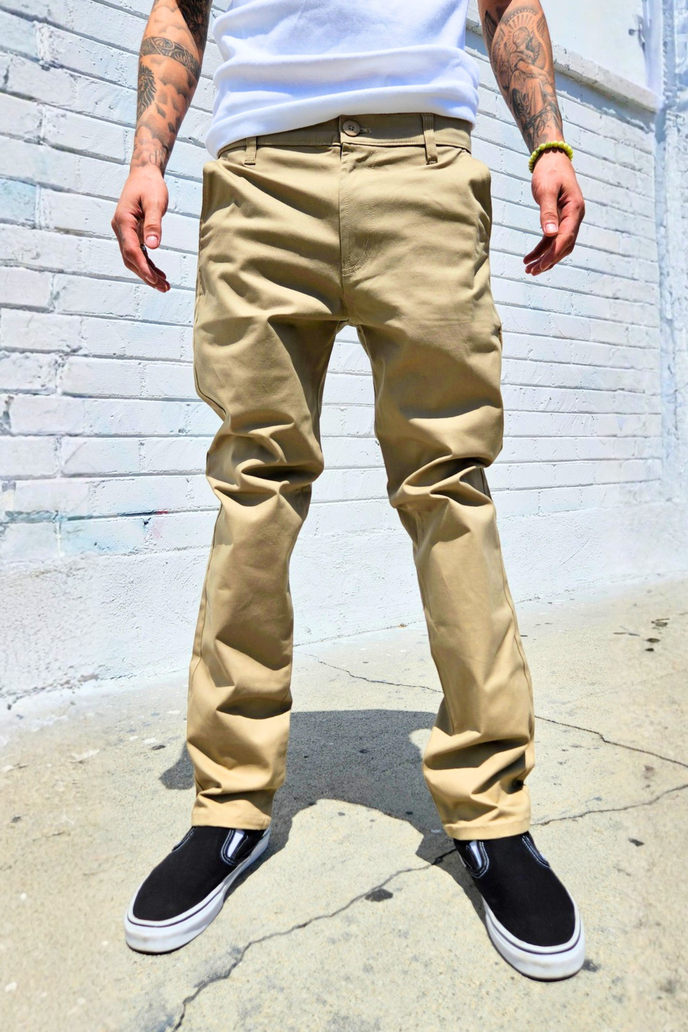 Khaki workwear-inspired chino pants made from durable cotton twill.