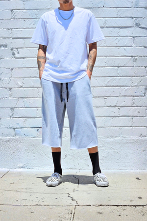 Heather Grey Longline Sweat Shorts | Baggy Heavyweight Fit — Neo