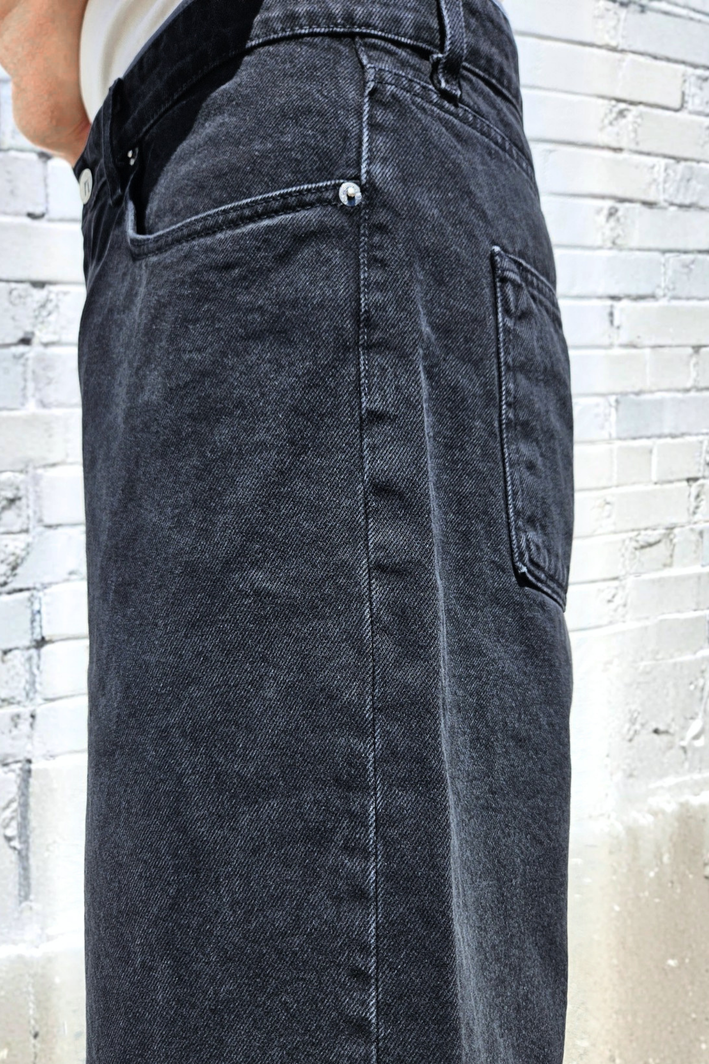 Vintage black longline denim shorts for men
